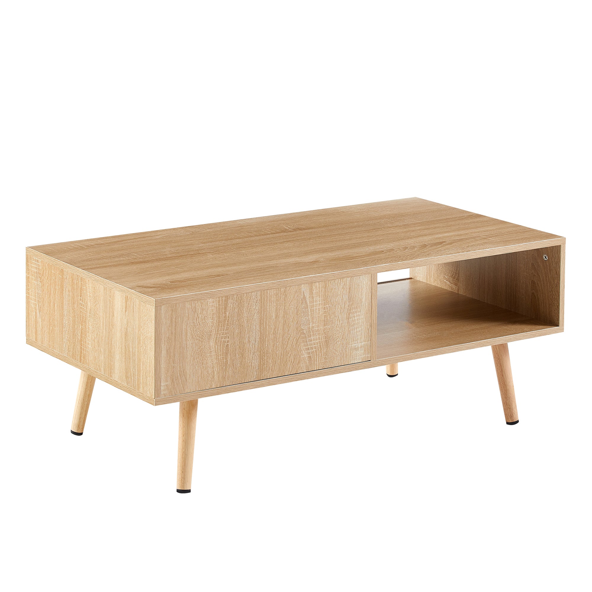 HAOYYE 41.34" Rattan Coffee table, sliding door for storage, solid wood legs, Modern table for living room , natural Sturdy Space-Saving Heavy Duty Modern Design Easy Assembly Durable Stylish Home Furniture