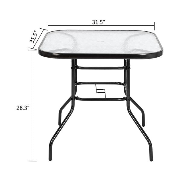 HAOYYE Outdoor Dining Table Square Toughened Glass Table, Durable Yard Garden Glass Table with Powder-Coated Steel Frame, Weather-Resistant, Stylish for Patio, Balcony, or Outdoor Spaces