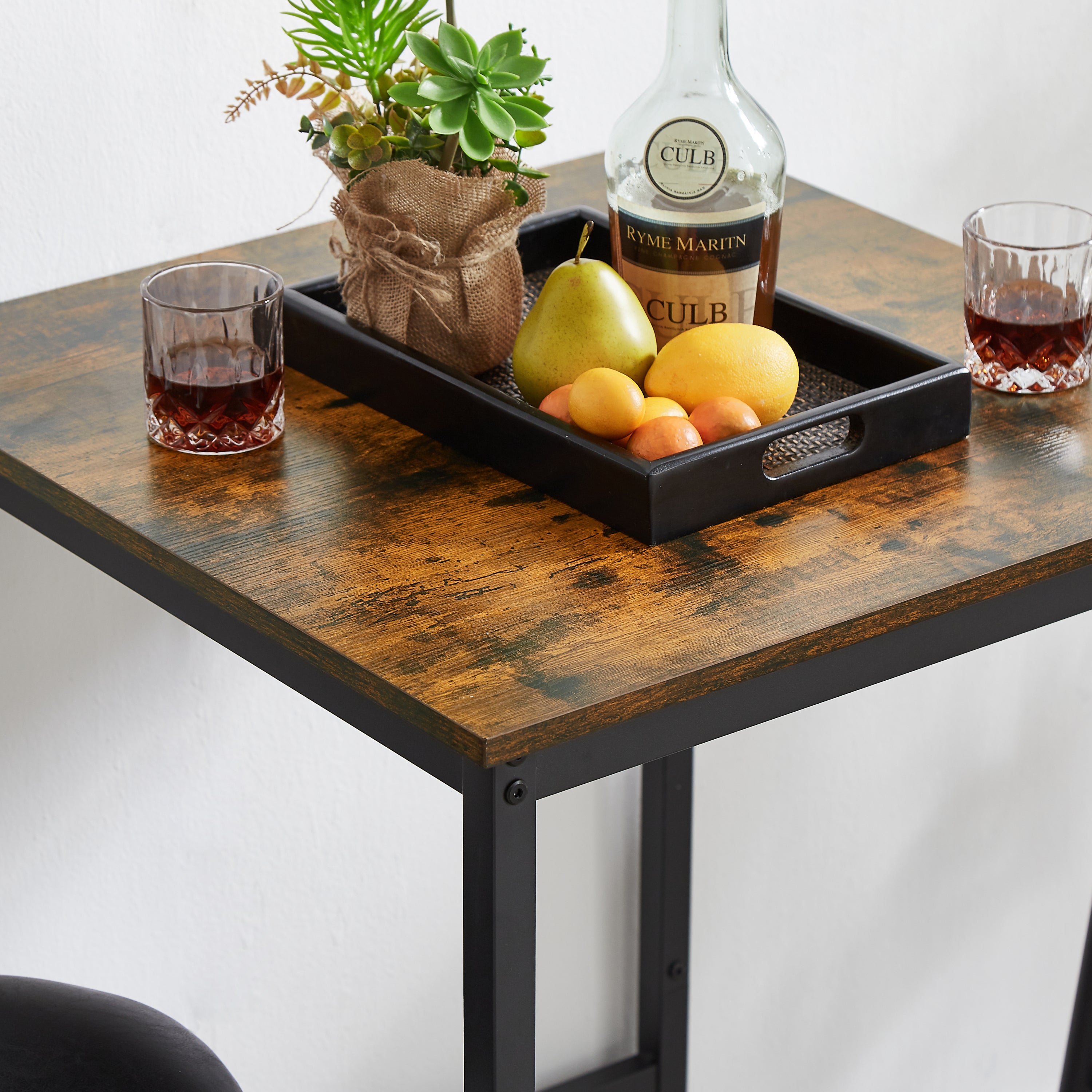 HAOYYE Bar Table Set with 2 Bar stools PU Soft seat with backrest, Rustic Brown, 23.62'' W x 23.62'' D x 35.43'' H Sturdy Space-Saving Heavy Duty Modern Design Adults Dorm Room Easy Assembly