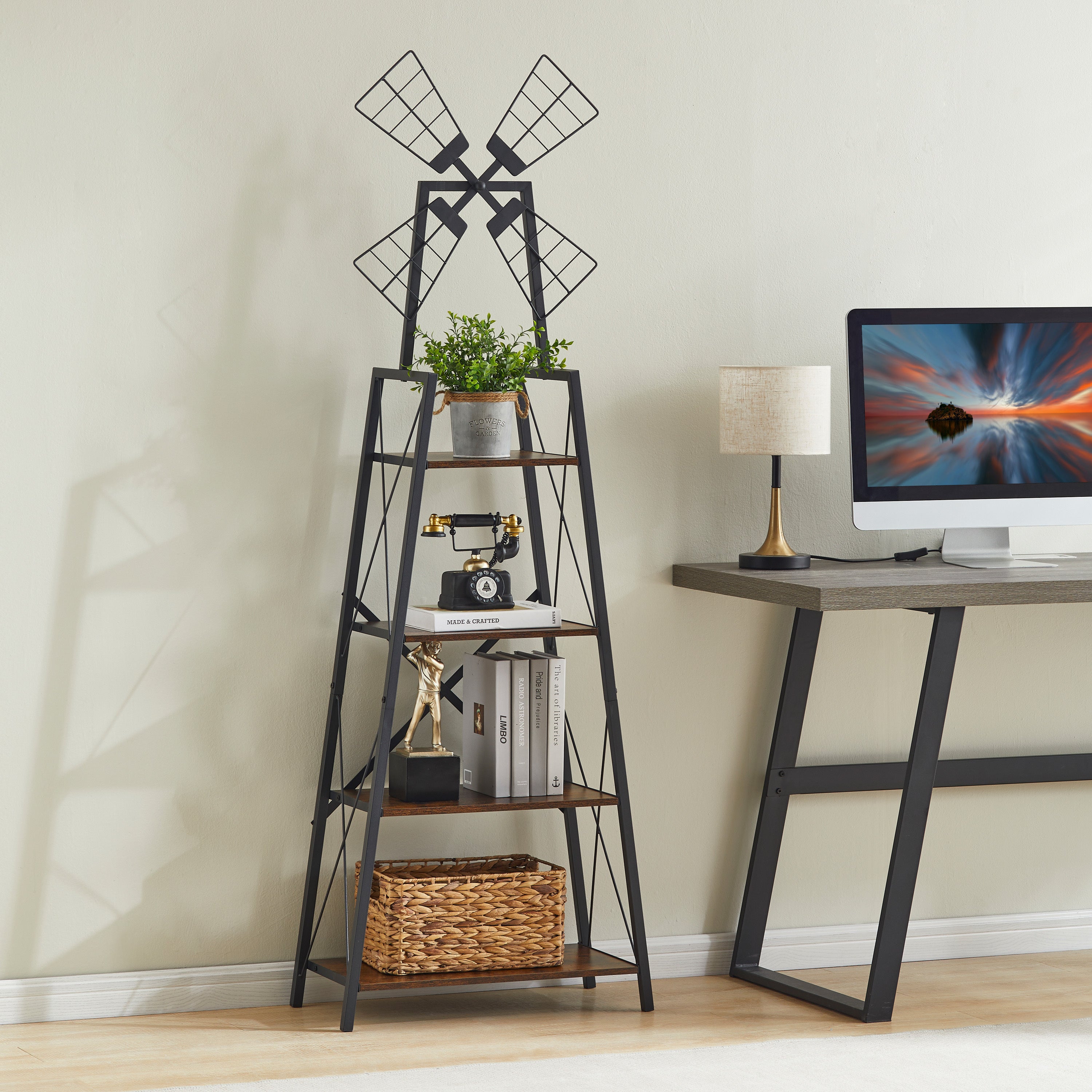 Haoyye 4-Tier Narrow Bookshelf, Space-Saving Bookcase with Open Shelves for Home Office, Living Room, Bedroom or Kitchen, Vertical Metal and Wood Storage Organizer for Books, Decor or Display, Modern Freestanding Design, Easy to Assemble
