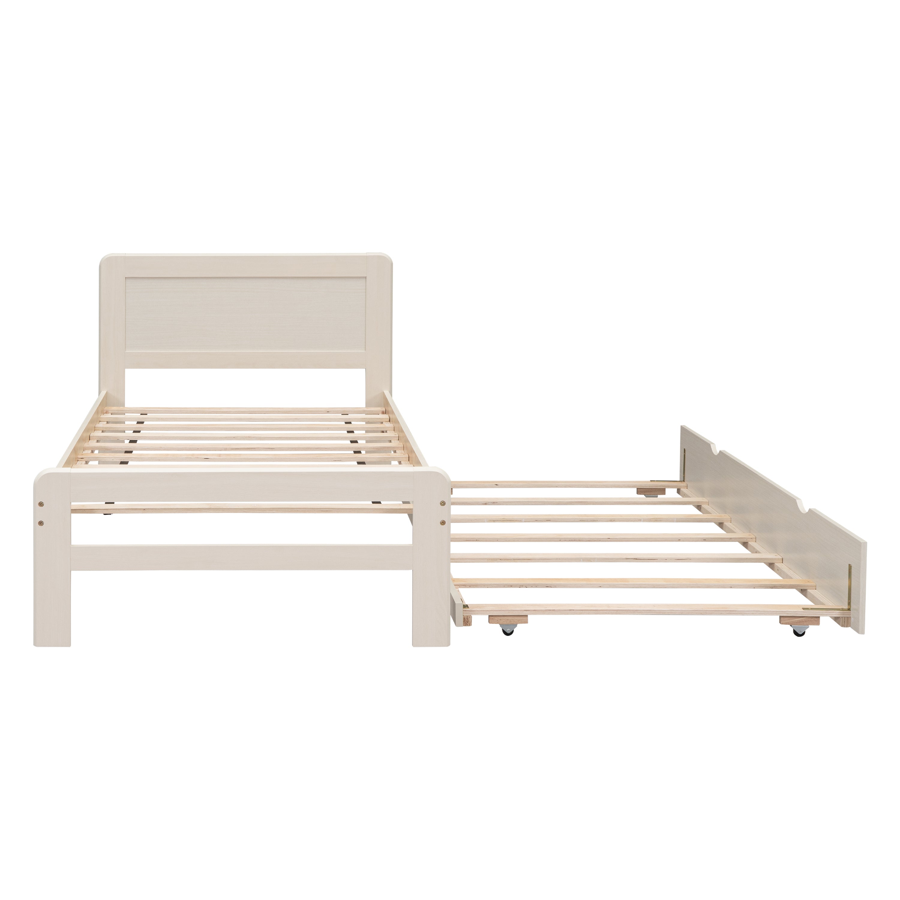 HAOYYE Modern Design Twin Size Platform Bed Frame with Trundle for White Washed Color Sturdy Space-Saving Heavy Duty Easy Assembly Durable Stylish Home Furniture Versatile
