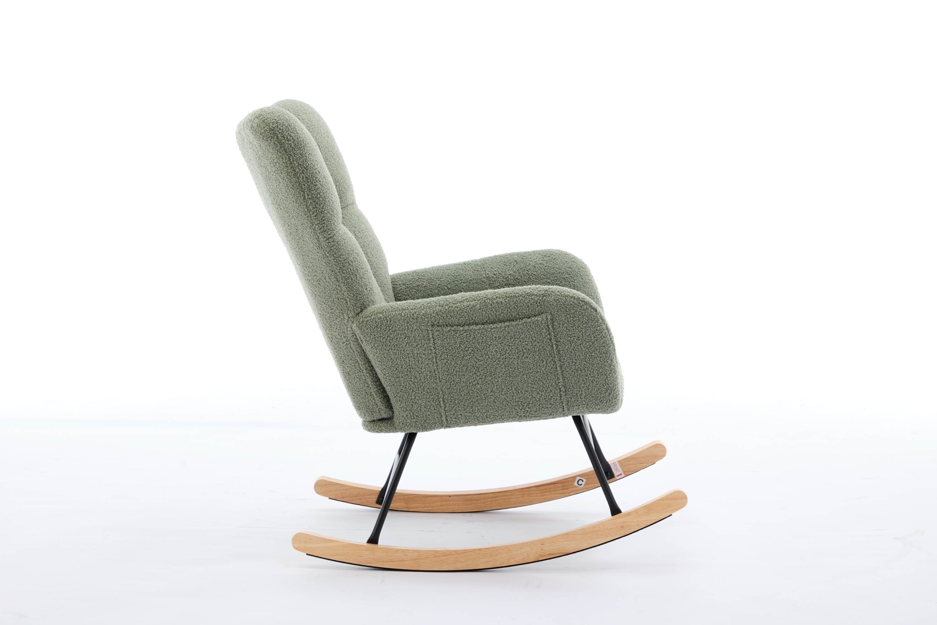 Haoyye Modern Upholstered Nursery Rocking Chair with High Backrest, Teddy Fabric Glider Accent Armchair with Solid Wood Legs and Metal Frame, Comfortable Rocker for Bedroom, Living Room or Lounge, Gentle Swing Chair in Green