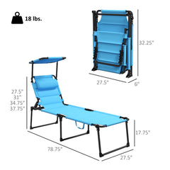 HAOYYE Folding Lounge Chair for Outdoor Relaxation Portable Reclining Beach Chair with Adjustable Backrest Sunshade Canopy and Padded Design for Patio Garden Poolside Travel Camping