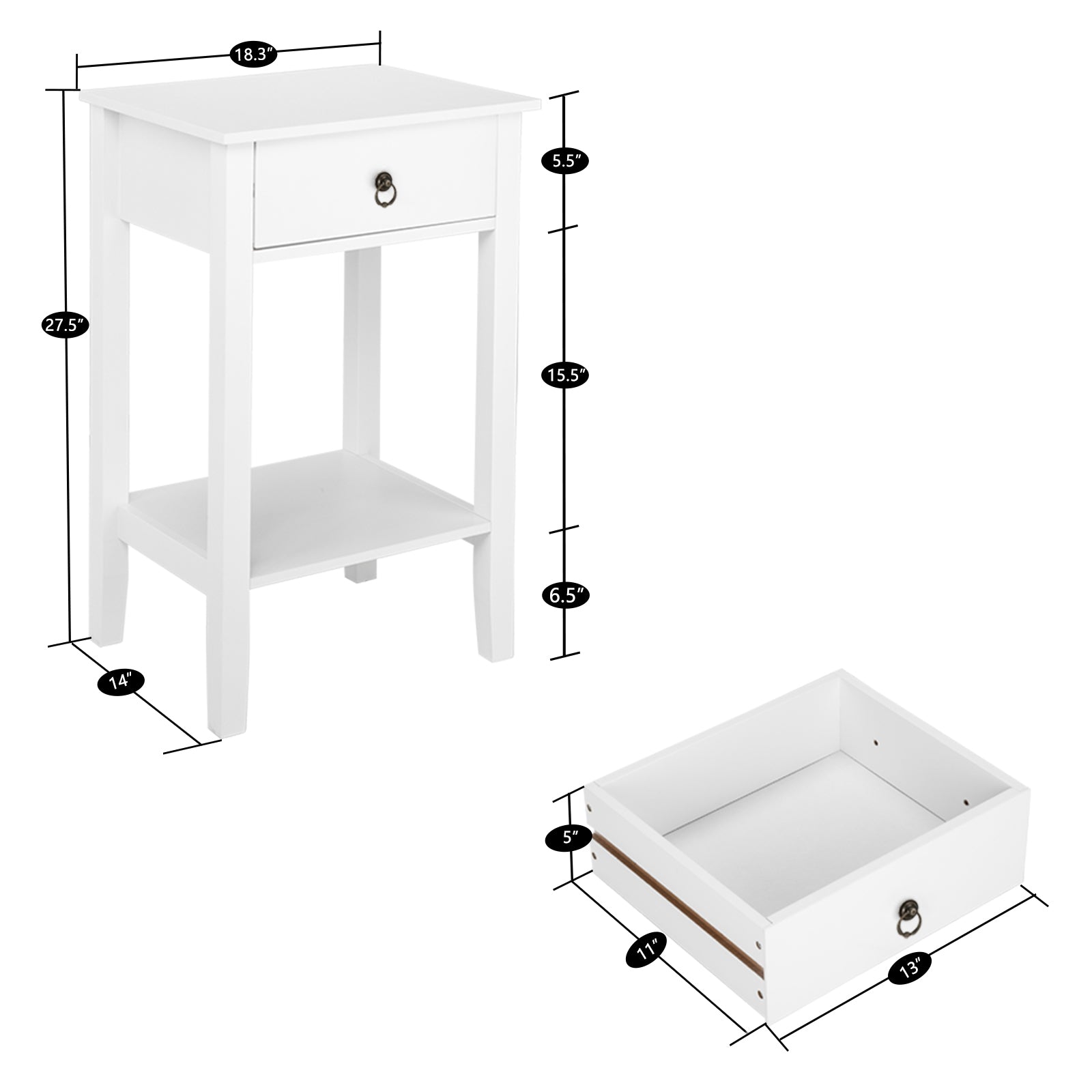 HAOYYE White Two-Layer Bedside Cabinet With Drawer, Sturdy And Durable Design, Modern Coffee Table, Multifunctional Home Organizer, Space-Saving Storage Solution, Stylish Practical Nightstand For Bedroom, Living Room, Or Office Use