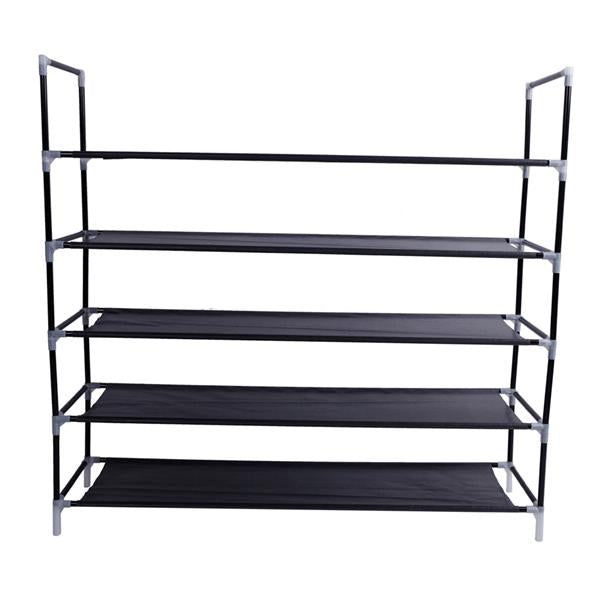 HAOYYE 5-Tier Non-Woven Fabric Shoe Rack with Handle, Black Shoe Storage Shelf for Bedroom, Entryway, or Closet, Durable and Space-Saving, Stylish Modern Design, Versatile and Convenient Organization Solution, Premium Quality Construction