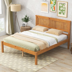 HAOYYE Platform Bed Frame with Headboard, Wood Slat Support, No Box Spring Needed, Full, Oak Sturdy Space-Saving Heavy Duty Modern Design Adults Dorm Room Easy Assembly Bedroom Furniture