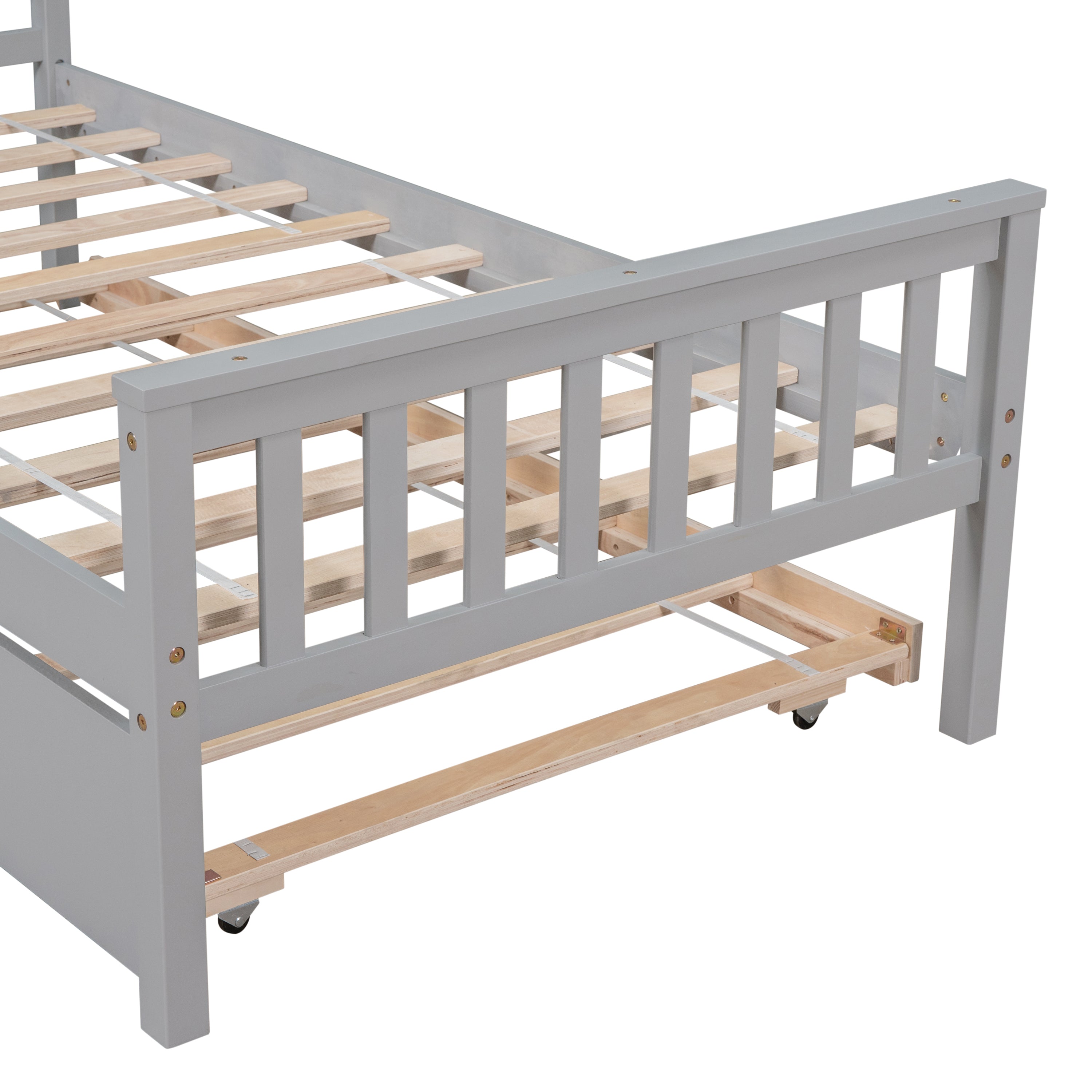 HAOYYE Twin Bed with Trundle, Platform Bed Frame with Headboard and Footboard, for Bedroom Small Living Space,No Box Spring Needed,Grey(Old SKU:W50422210) Sturdy Space-Saving Heavy Duty Modern Design