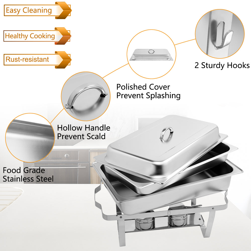 HAOYYE Single Basin Stainless Steel Buffet Stove with Two Sets Heavy Duty Rectangular Chafing Dish Warmer Commercial Food Warmer for Restaurant Catering Banquet or Home Kitchen Equipment Use