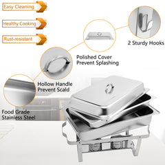 HAOYYE Single Basin Stainless Steel Buffet Stove with Two Sets Heavy Duty Rectangular Chafing Dish Warmer Commercial Food Warmer for Restaurant Catering Banquet or Home Kitchen Equipment Use