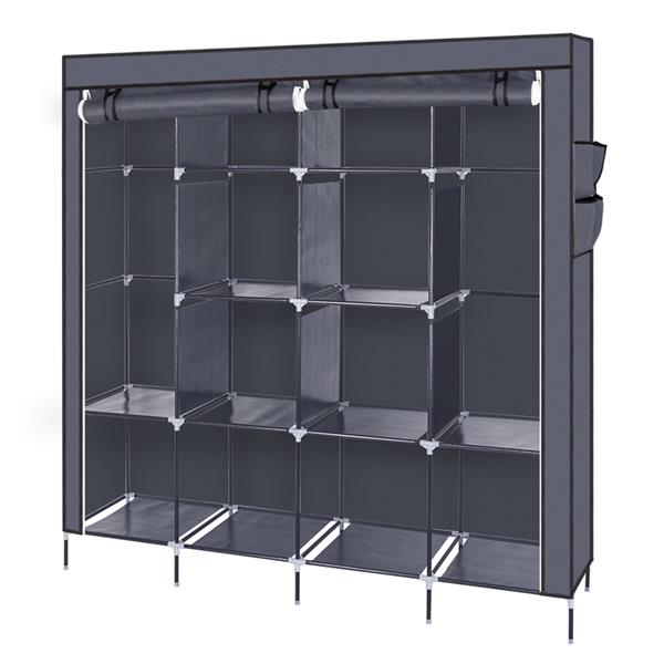 DE Direct HAOYYE Portable Clothes Closet Wardrobe with 12 Storage Shelves and 4 Side Pockets for Bedroom Entryway Garage Fabric Clothes Organizer with Zippered Cover Dustproof Freestanding Clothes Storage Rack