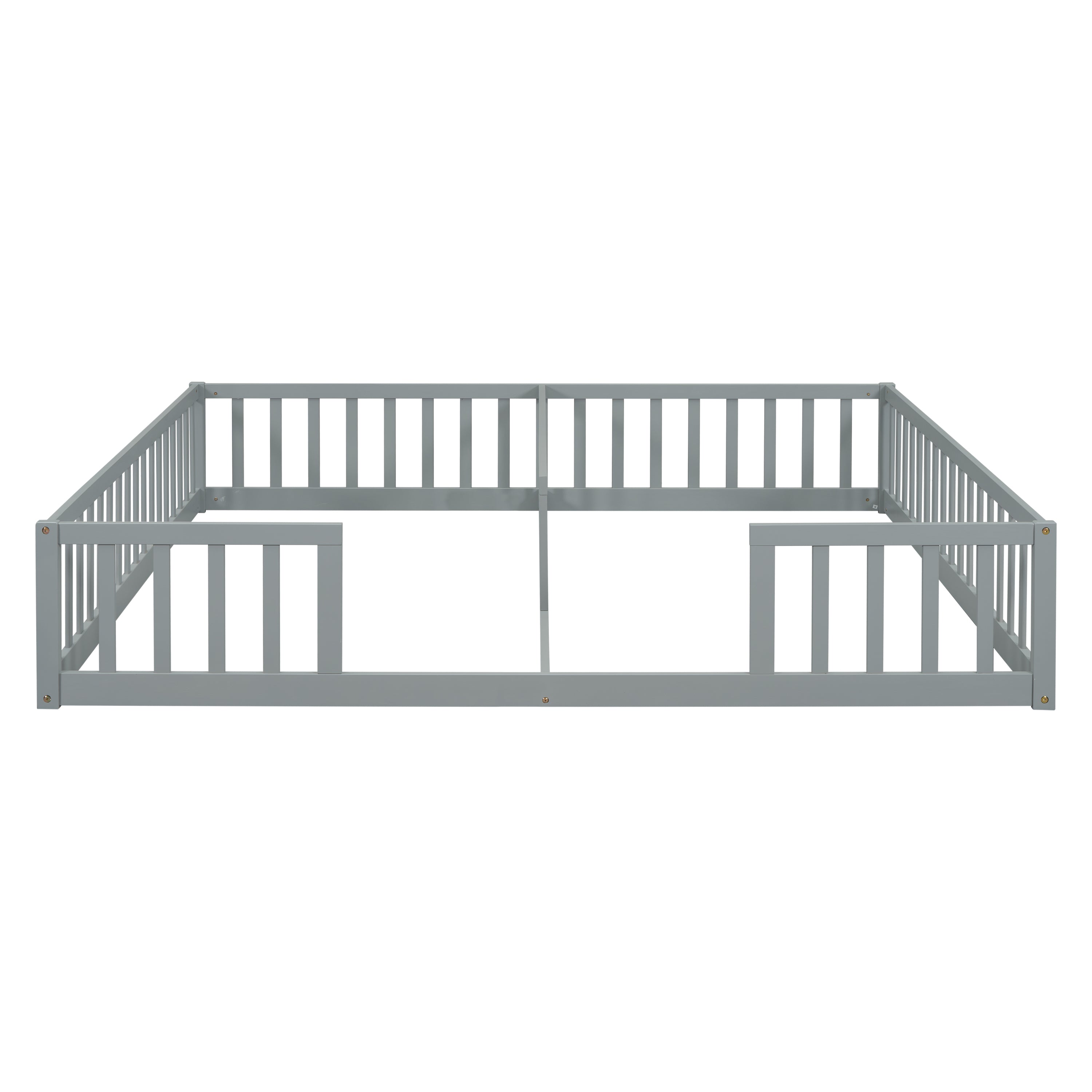 HAOYYE Double Twin Floor Bed with Fence, Guardrails, without door, Grey Sturdy Space-Saving Heavy Duty Modern Design Easy Assembly Durable Stylish Home Furniture Versatile
