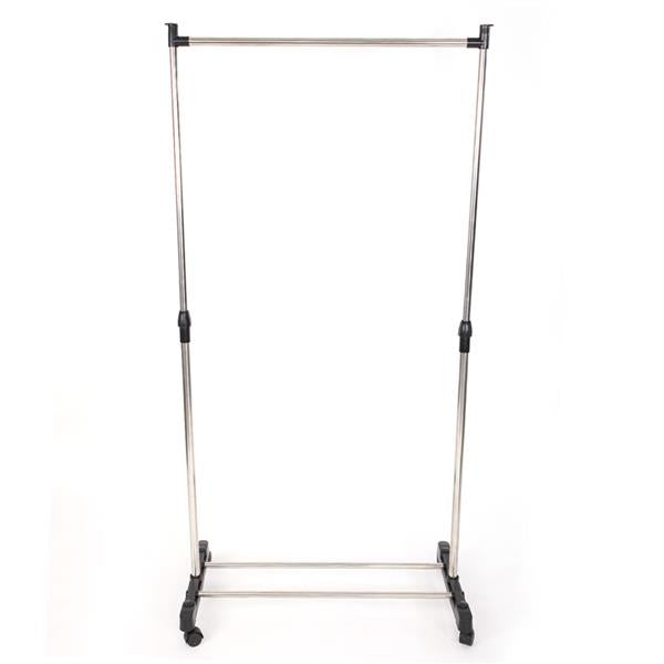 HAOYYE Single-Bar Adjustable Clothes Rack with Shoe Shelf, Space-Saving Vertical & Horizontal Stretching Garment Organizer, Modern Durable Silver Metal Frame, Versatile Home Storage Solution for Bedroom, Closet, Entryway, and Laundry Room