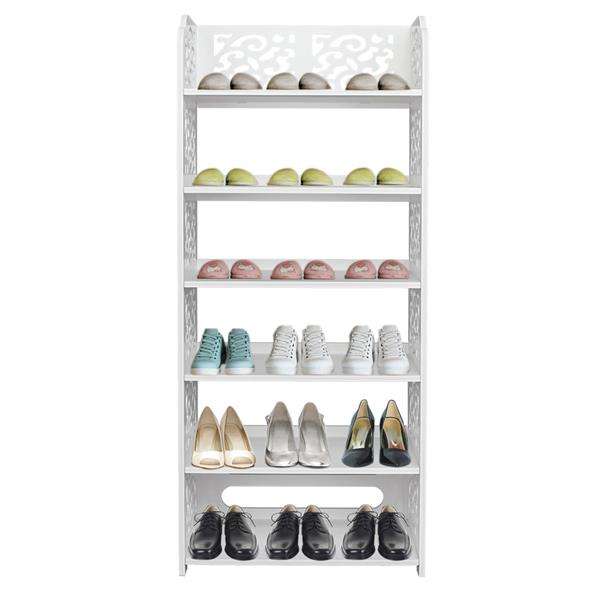 HAOYYE Six-Tier Carved Shoe Rack, Durable Wood-Plastic Organizer with Modern Design, Space-Saving Storage for Living Room or Bedroom, Stylish and Versatile Home Essentials with Premium Quality and Functional Appeal for Contemporary Spaces.