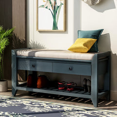 HAOYYE Shoe Rack with Cushioned Seat and Drawers, Multipurpose Entryway Storage Bench, Antique Navy, Sturdy Space-Saving Design, Heavy Duty Construction, Easy Assembly, Durable and Stylish Home Furniture, Versatile for Hallway or Bedroom Use