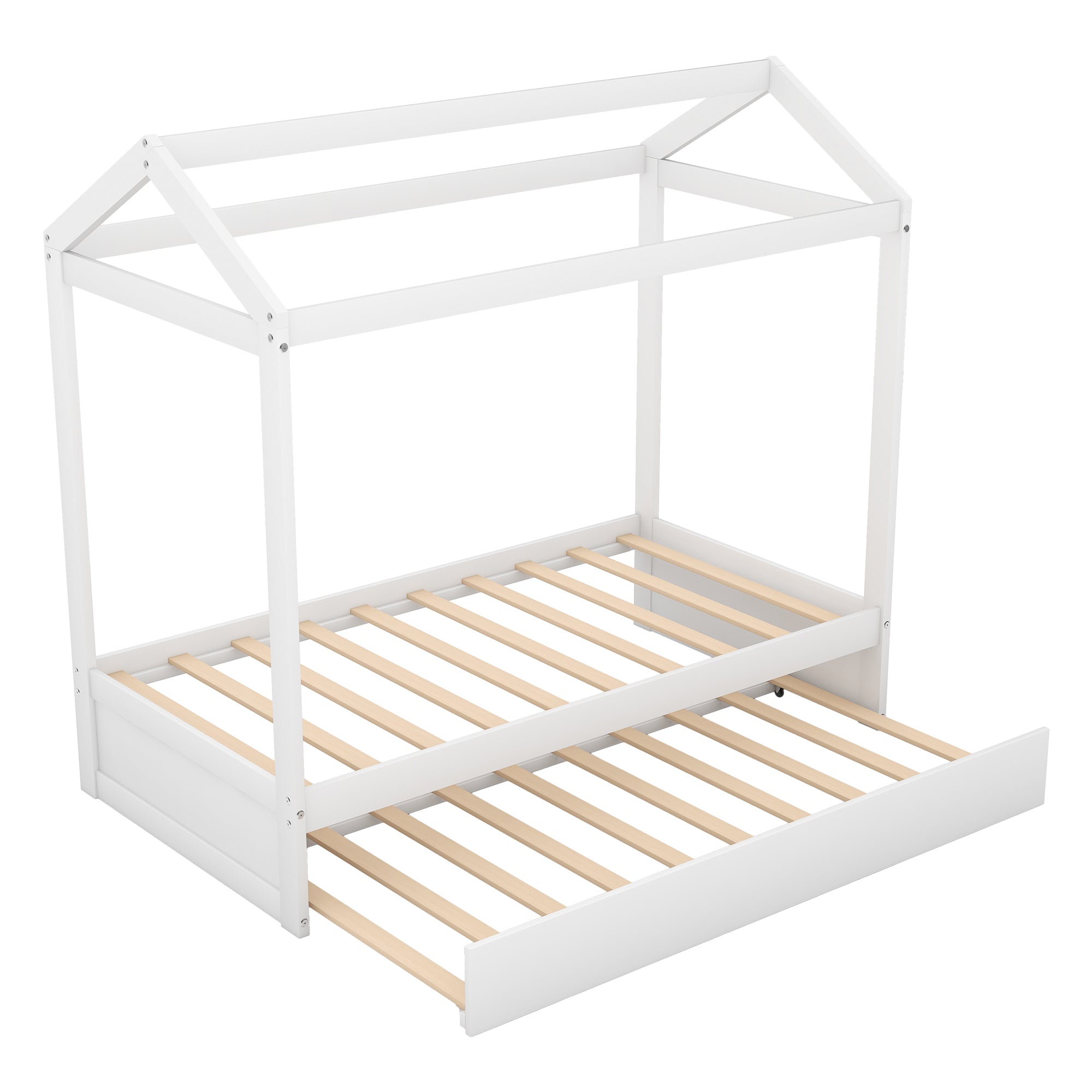 HAOYYE House Bed with Trundle, can be Decorated,White(Old SKU:SM000103AAK) Sturdy Space-Saving Heavy Duty Modern Design Adults Dorm Room Easy Assembly Bedroom Furniture