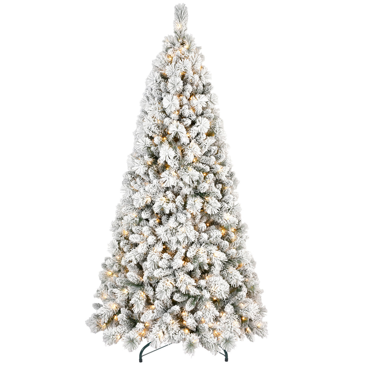 HAOYYE Artificial Flocked LED Lit Christmas Tree with Mixed PVC and Hard Needle Branch Tips, Hinged Automatic Structure with Foldable Base, Fireproof Eco-Friendly Material, Easy Assembly, Stable Heavy Duty Stand for Indoor Holiday Decorating