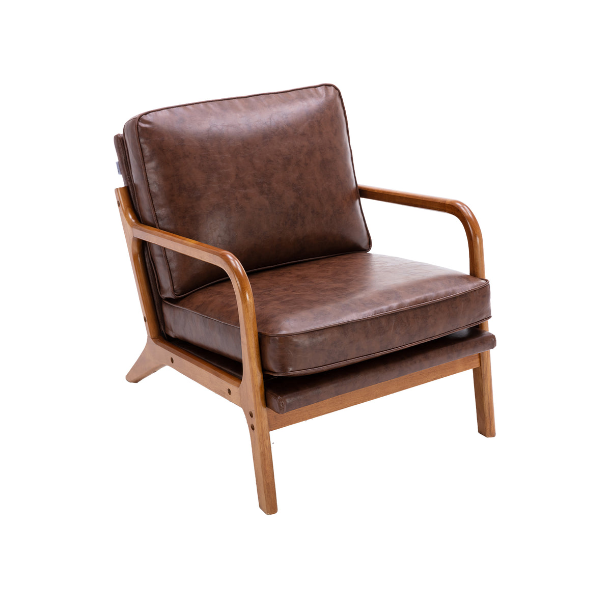 HAOYYE Mid Century Modern Accent Chair, Comfy Fabric Living Room Chairs with Solid Wood Frame, Lounge Reading Armchair, Easy Assembly (Brown PU) Sturdy Space-Saving Heavy Duty Modern Design