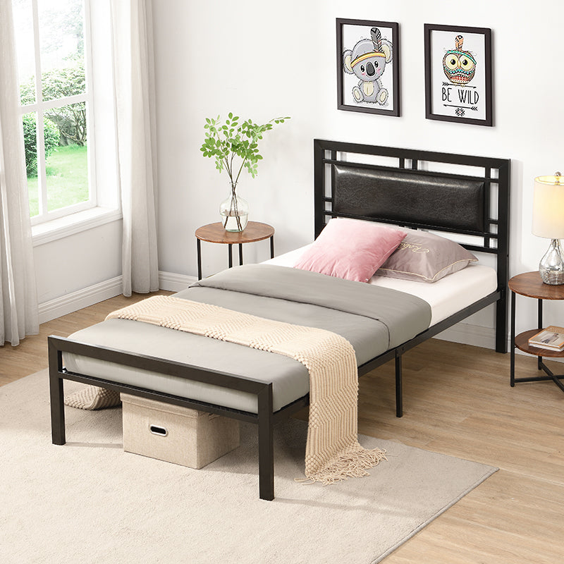 HAOYYE Twin Size metal bed Sturdy System Metal Bed Frame ,Modern style and comfort to any bedroom ,black Space-Saving Heavy Duty Modern Design Adults Dorm Room Easy Assembly Bedroom Furniture