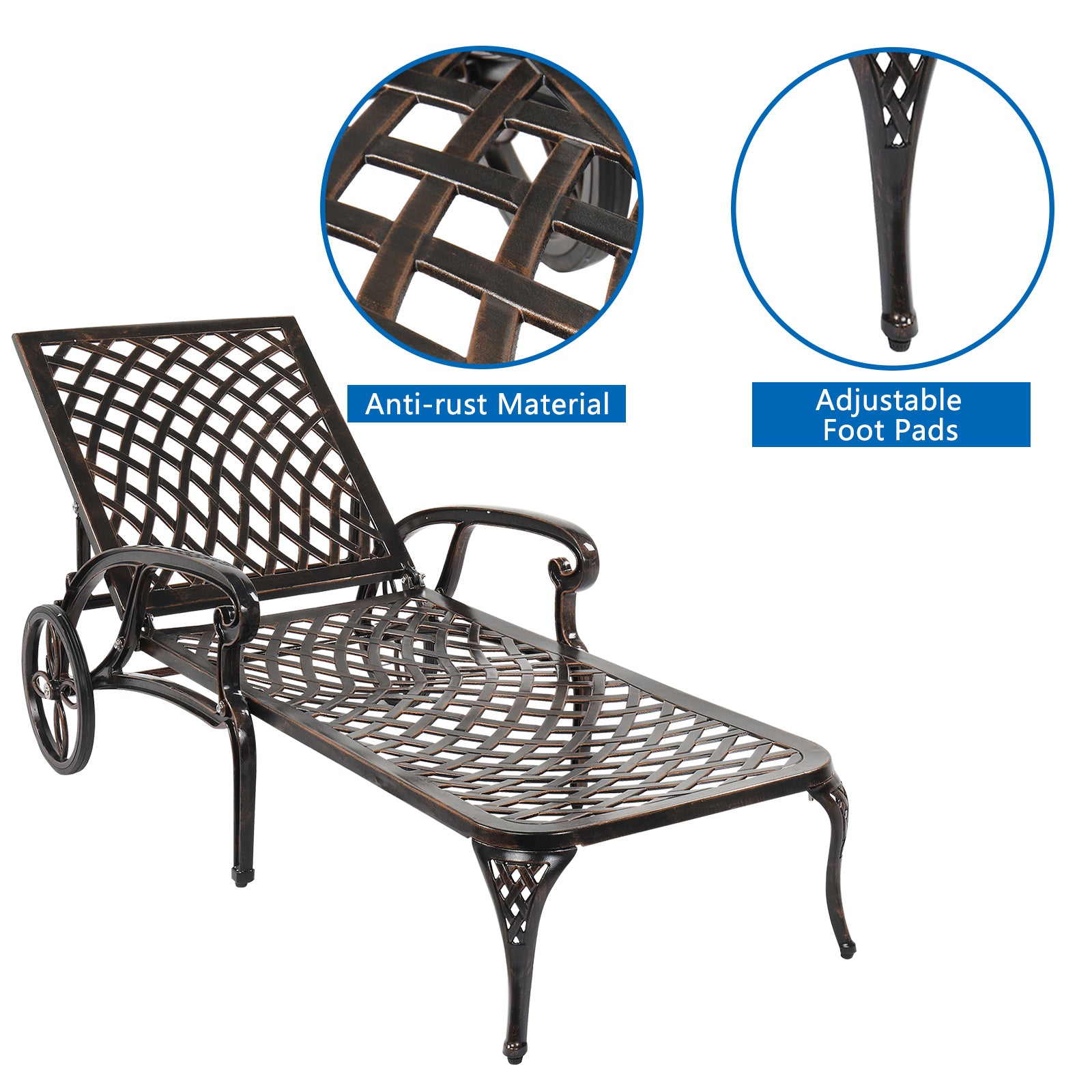 HAOYYE Adjustable Backrest Courtyard Cast Aluminum Lying Bed, Black, Sturdy Outdoor Lounge Chair for Relaxing, Perfect for Garden, Patio, or Backyard, Comfortable and Durable Design, Easy to Adjust for Ultimate Comfort