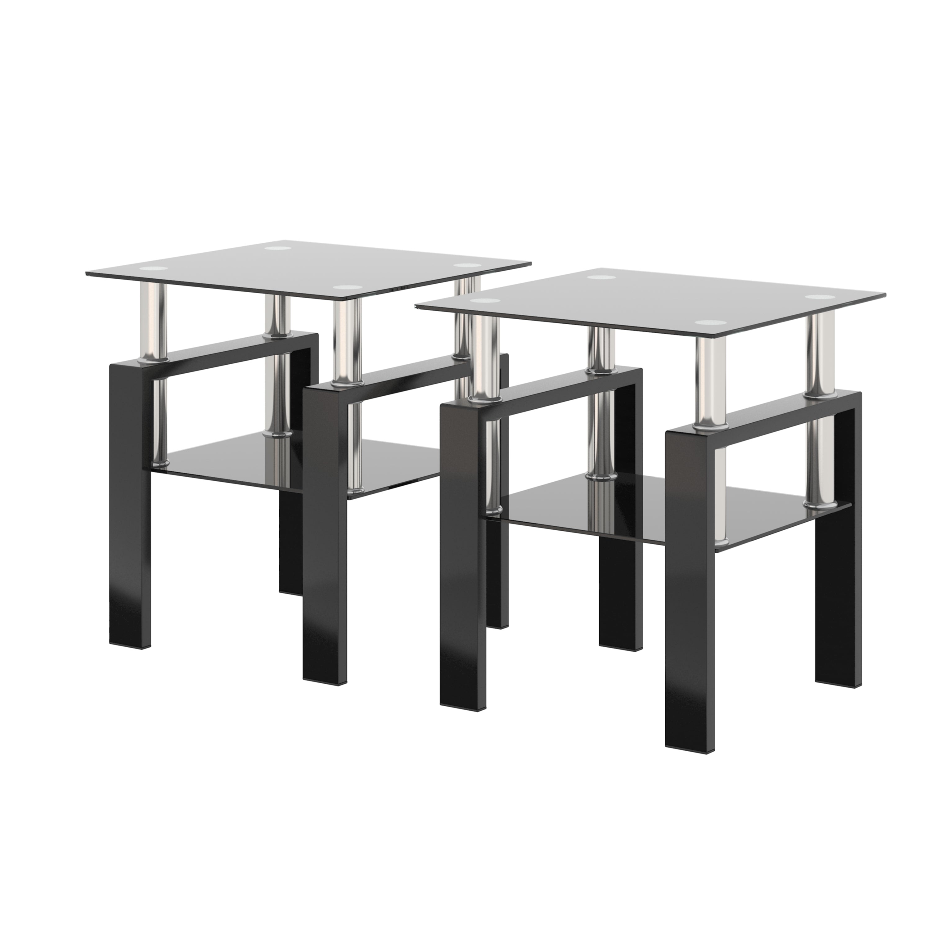 HAOYYE Set of 2 Modern Tempered Glass Coffee Tables, Square End Tables with Sturdy Black Frame, Stylish and Durable for Living Room, Space-Saving Design, Easy Assembly, Heavy Duty Modern Home Furniture