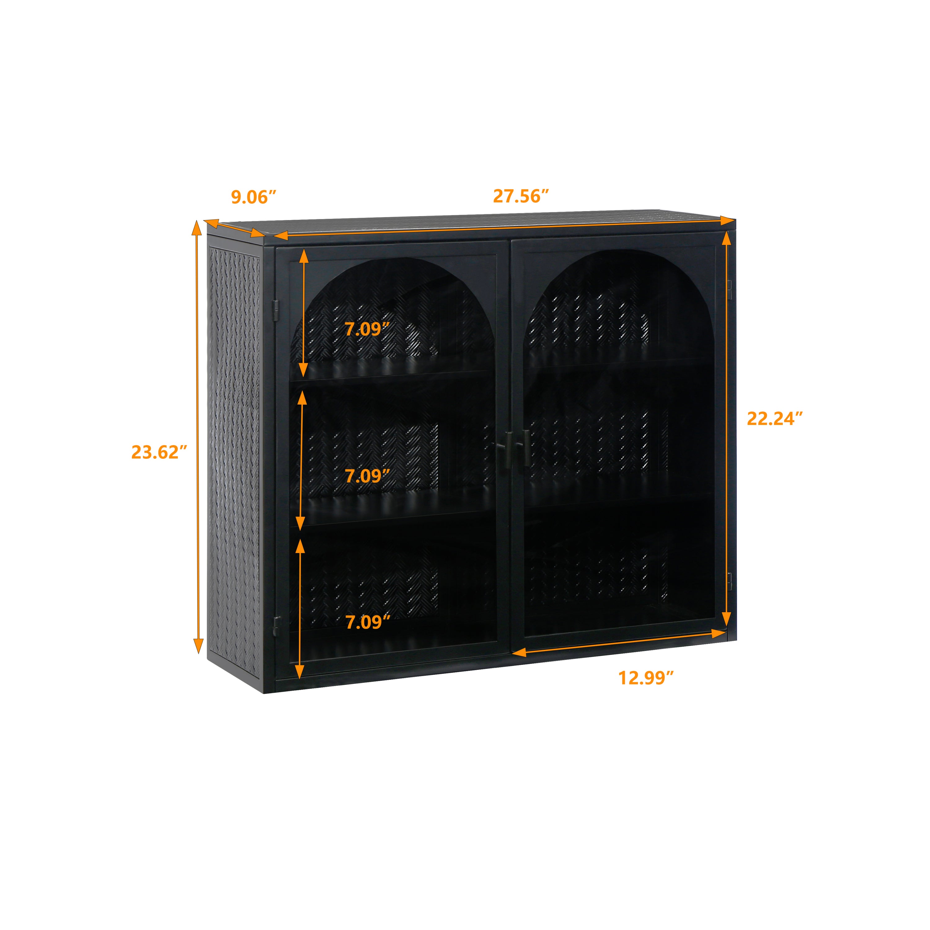 HAOYYE 27.56"Glass Doors Modern Two-door Wall Cabinet with Featuring Three-tier Storage for Entryway Living Room Bathroom Dining Room,Wall Cabinet with Characteristic Woven Pattern,Black Sturdy Space-Saving