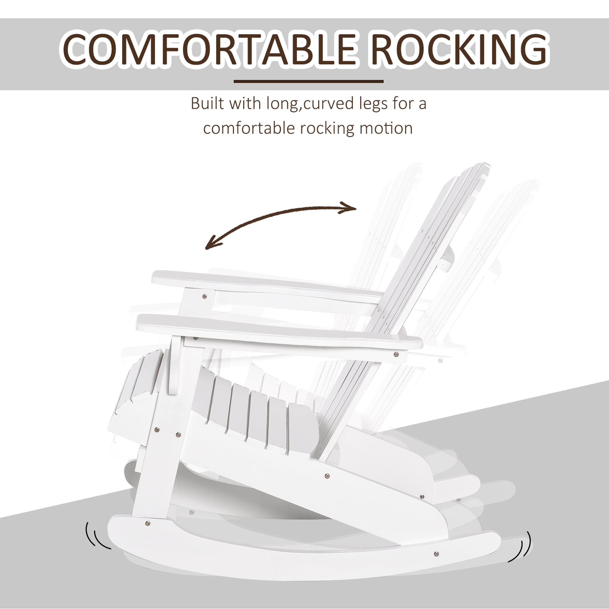 HAOYYE White Outdoor Rocking Chair Made from Solid Weather-Resistant Fir Wood with Painted Finish, Ergonomic Wide Seat and Fan-Shape Backrest, Slatted Design for Quick Drainage, Perfect for Porch Balcony Backyard Relaxation