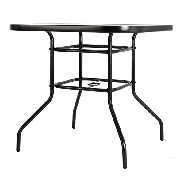 HAOYYE Outdoor Dining Table Square Toughened Glass Table, Durable Yard Garden Glass Table with Powder-Coated Steel Frame, Weather-Resistant, Stylish for Patio, Balcony, or Outdoor Spaces