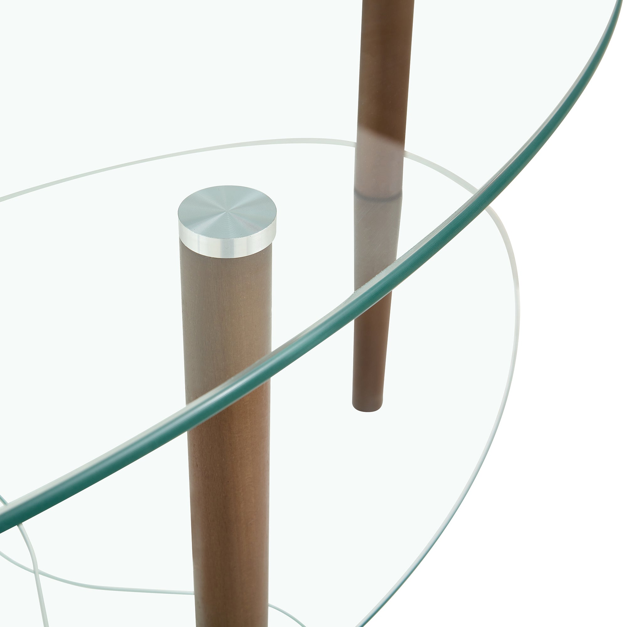 HAOYYE Transparent Oval glass coffee table, modern table in living room Oak wood leg tea table 3-layer glass table Sturdy Space-Saving Heavy Duty Modern Design Adults Dorm Room Easy Assembly