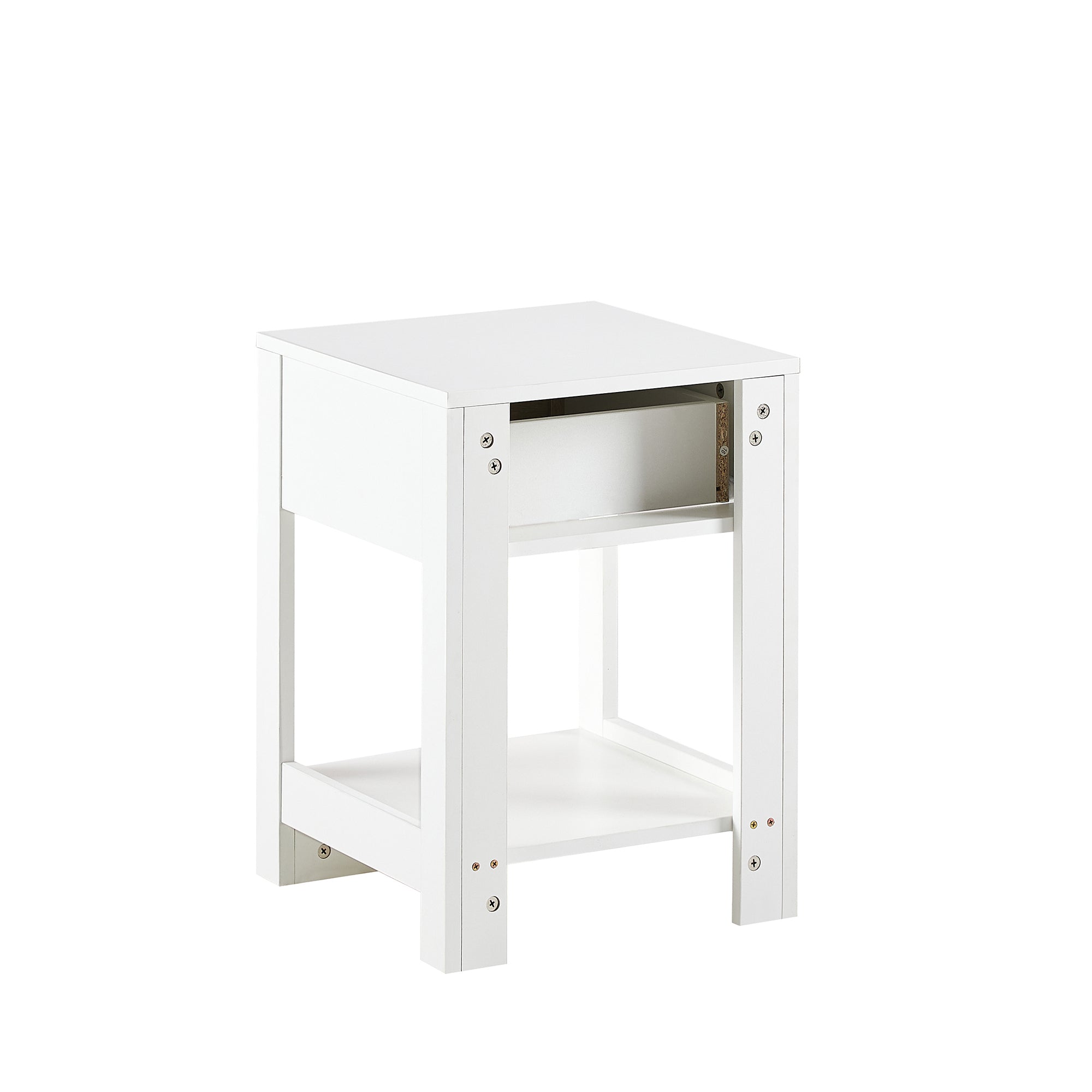 HAOYYE Rattan Side Table with Drawer, Modern White End Table, Sturdy Space-Saving Design, Heavy Duty Construction, Easy Assembly, Stylish and Durable Home Furniture for Living Room or Bedroom