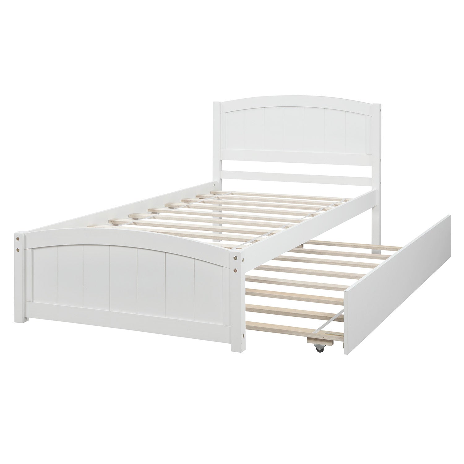 HAOYYE Twin size Platform Bed with Trundle, White Sturdy Space-Saving Heavy Duty Modern Design Easy Assembly Durable Stylish Home Furniture Versatile