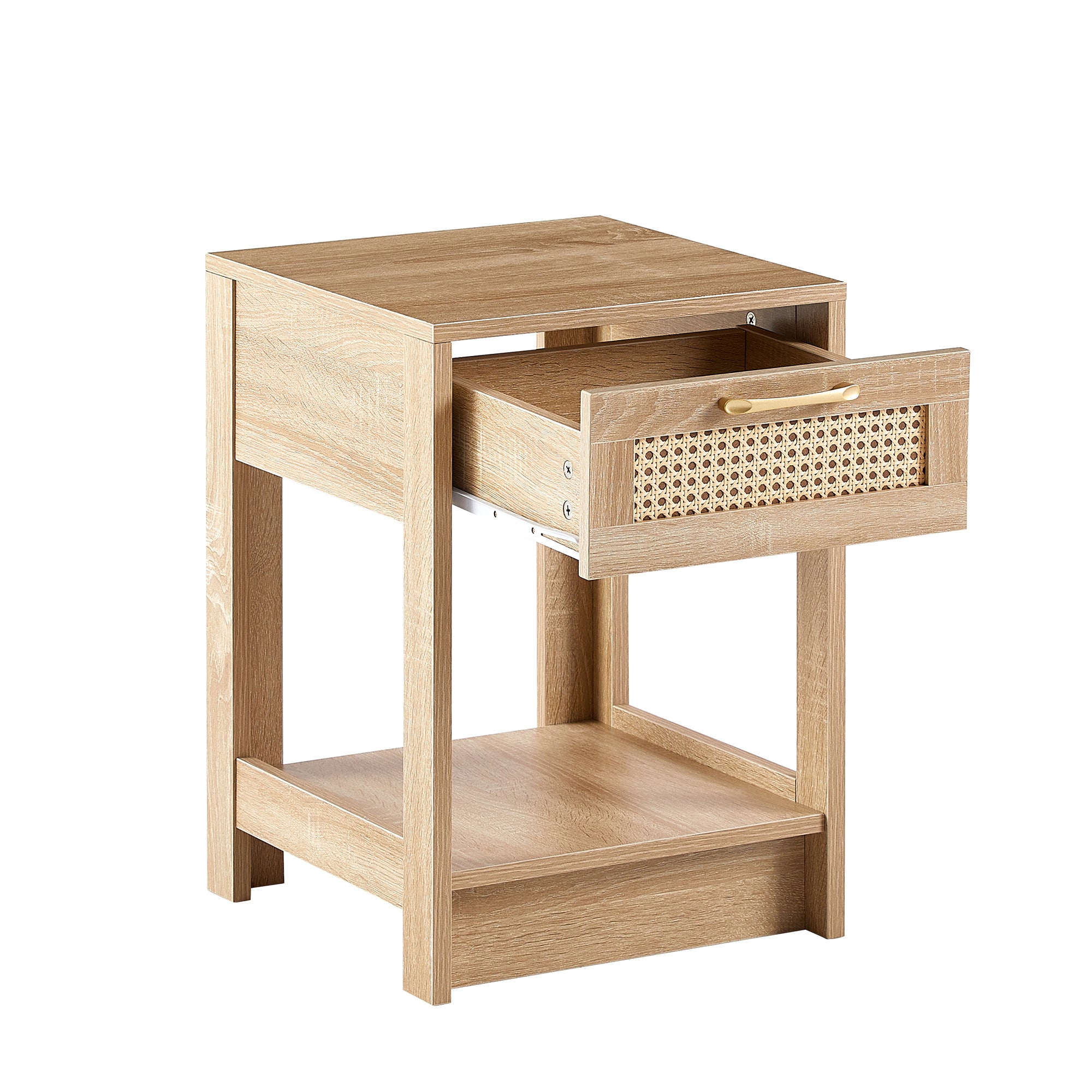 HAOYYE Natural Rattan End Table with Drawer, Modern Nightstand, Side Table for Living Room and Bedroom, Sturdy Space-Saving Design, Heavy Duty Construction, Easy Assembly