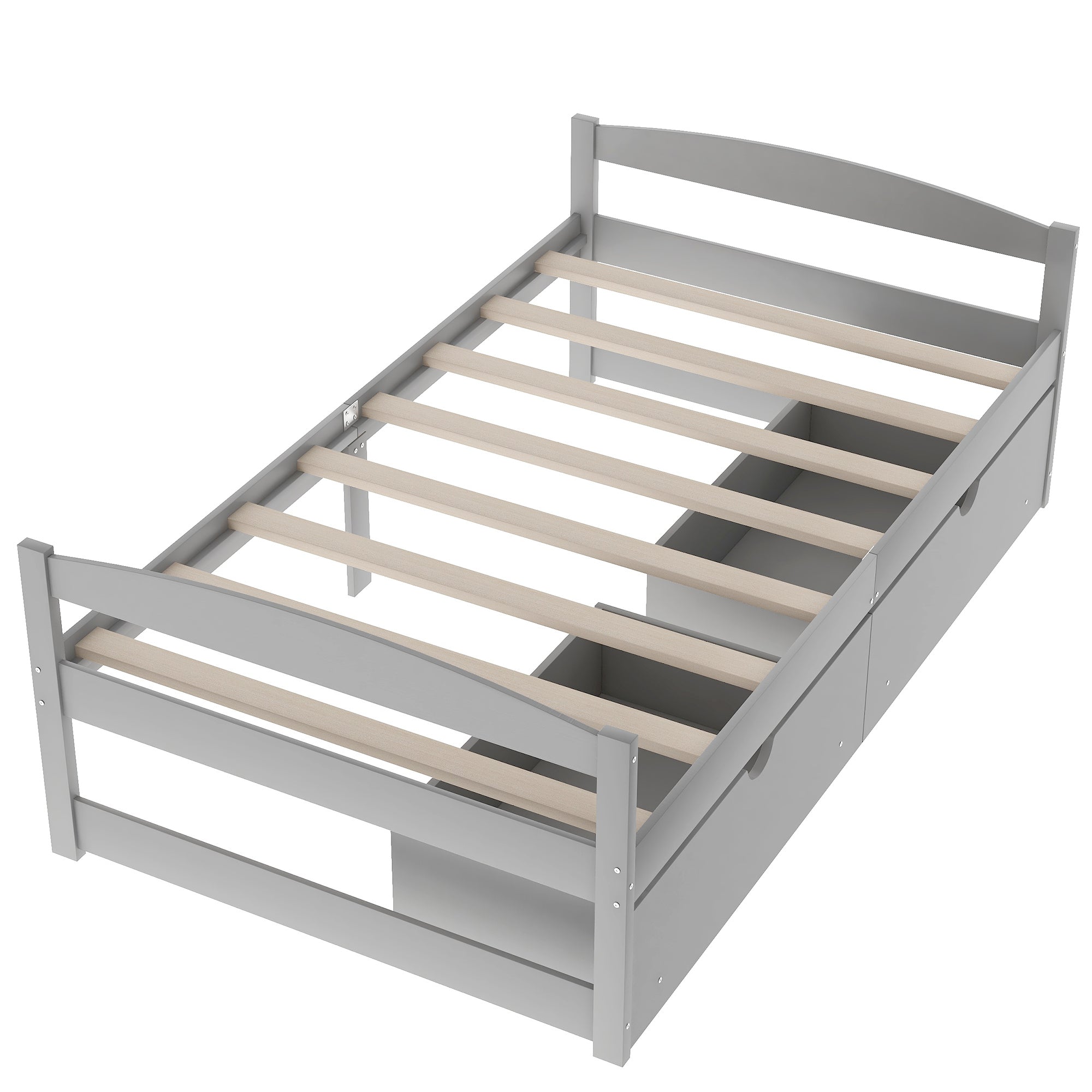 HAOYYE Twin Platform Bed with Two Drawers, Gray, Sturdy Space-Saving Design, Heavy Duty Construction, Easy Assembly, Durable and Stylish Home Furniture