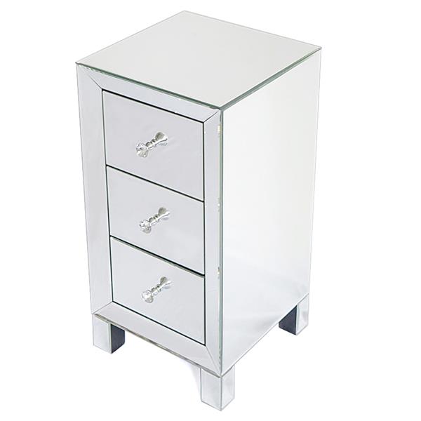 HAOYYE Modern Mirrored Nightstand with 3 Drawers, Contemporary Bedside Table with Glass Surface and Crystal Knobs, Stylish Storage Cabinet for Bedroom Living Room Decor