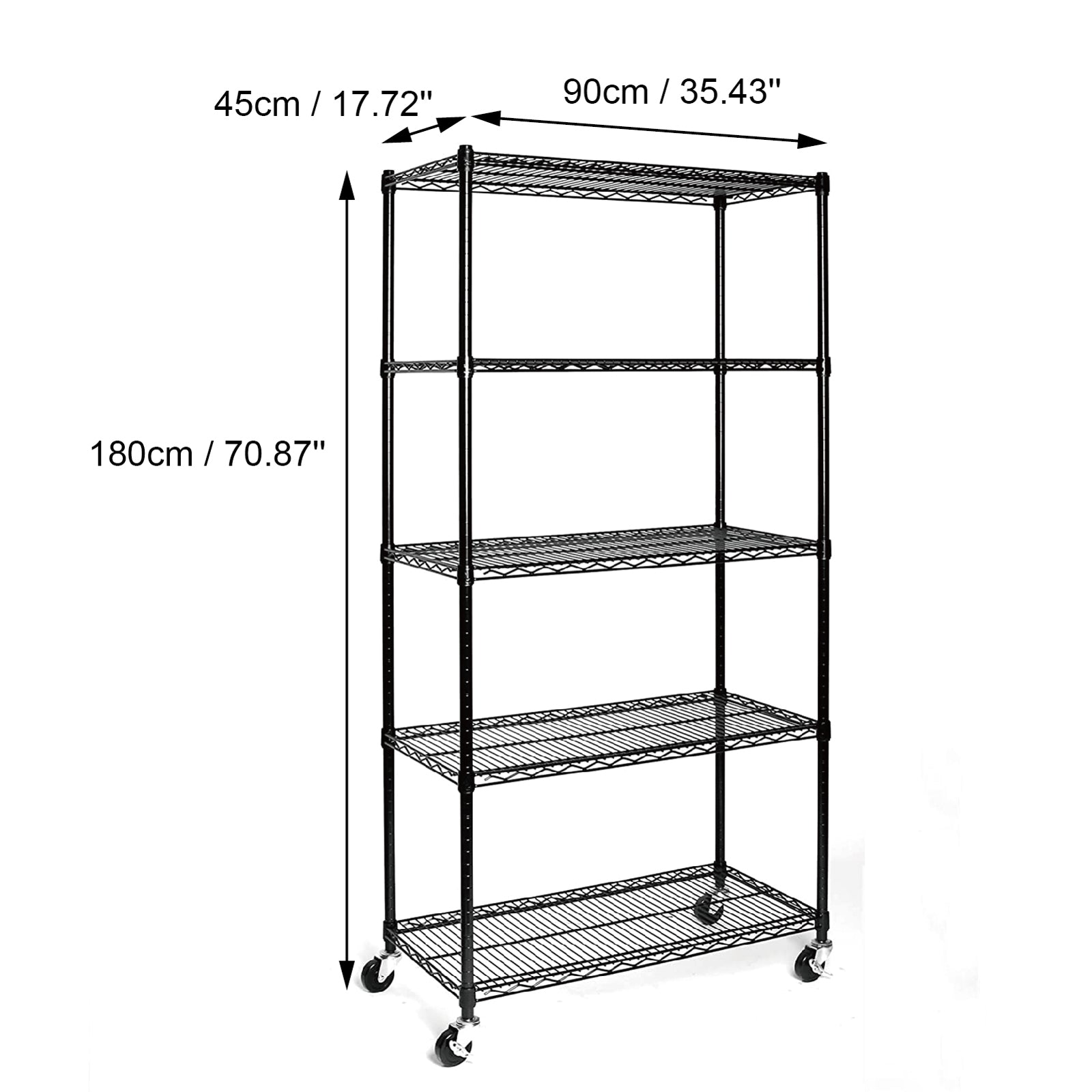HAOYYE 5-Tier Heavy Duty Metal Storage Rack Adjustable Wire Shelving Unit with Wheels NSF-Certified Freestanding Steel Organizer Rolling Utility Shelf for Pantry Kitchen Garage Office Basement Laundry Room Black Space-Saving Design