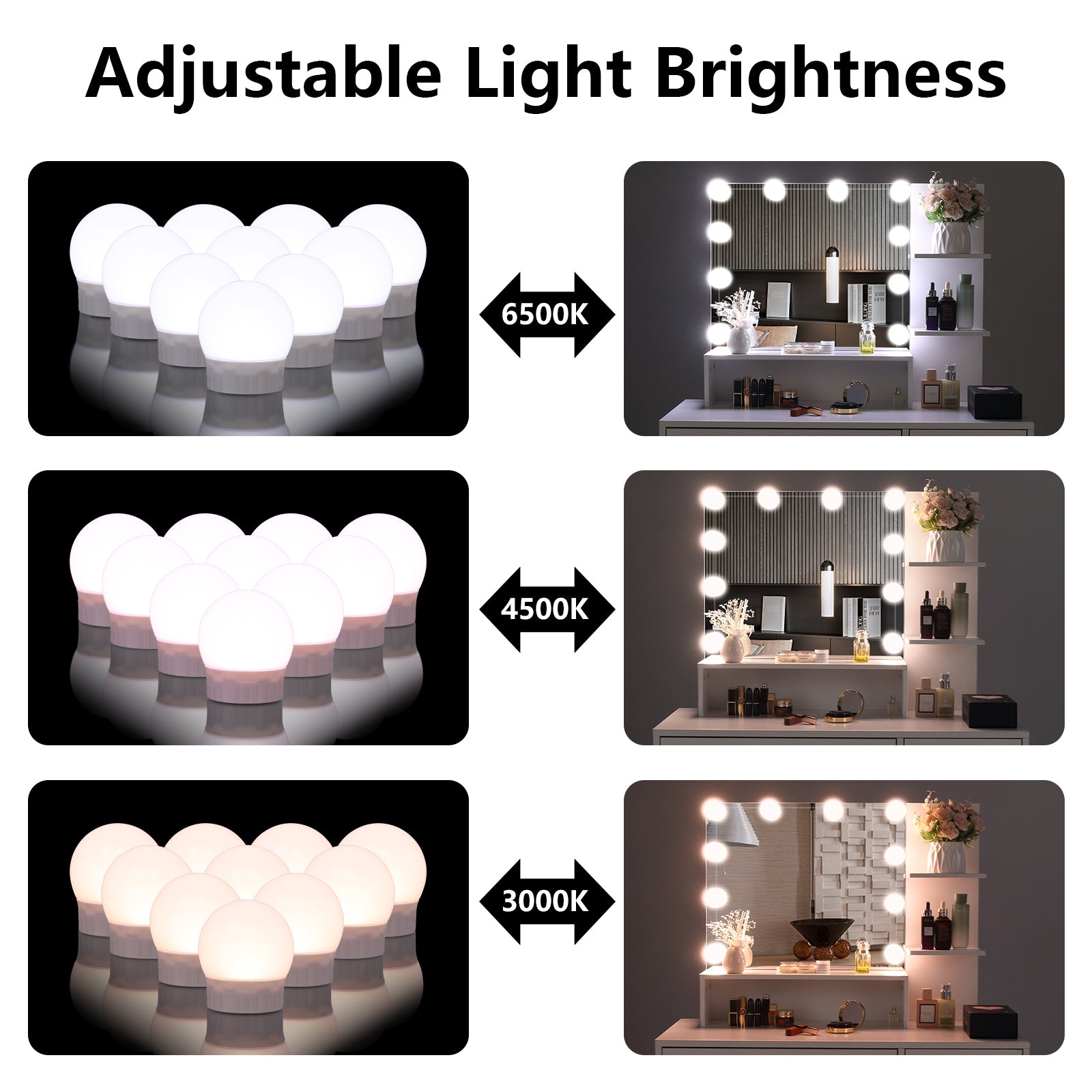 HAOYYE Large Vanity Set with LED Bulbs Makeup Table, Cushioned Stool, Multiple Storage Shelves, Drawer and Cabinet, Elegant Dressing Table Desk for Bedroom and Personal Use
