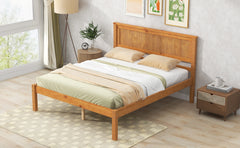 HAOYYE Platform Bed Frame with Headboard, Wood Slat Support, No Box Spring Needed, Full, Oak Sturdy Space-Saving Heavy Duty Modern Design Adults Dorm Room Easy Assembly Bedroom Furniture