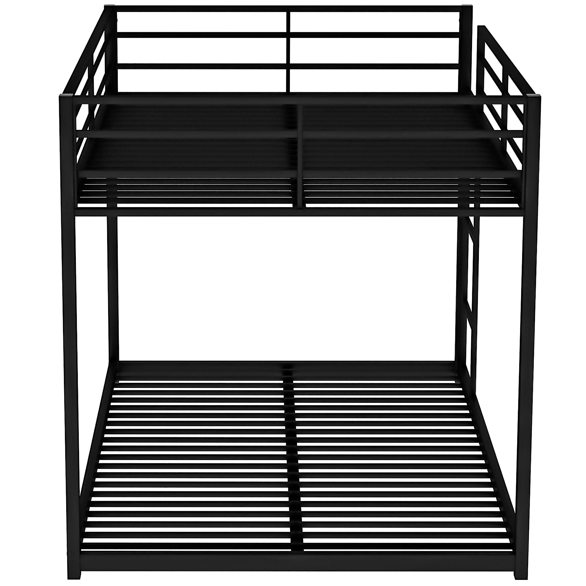 HAOYYE Full over Full Metal Bunk Bed, Low Bunk Bed with Ladder, Heavy Duty Space-Saving, Durable Modern Design, Easy Assembly, Sturdy Bedroom Furniture, Stylish Black Bunk Bed for Kids & Adults, Versatile Home Sleeping Solution