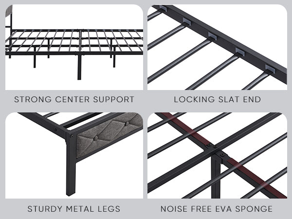 HAOYYE King Bed Frame with Storage Headboard, Charging Station and LED Lights, Upholstered Platform Bed with Heavy Metal Slats, No Box Spring Needed, Noise Free, Easy Assembly, Dark Gray Sturdy Space-Saving