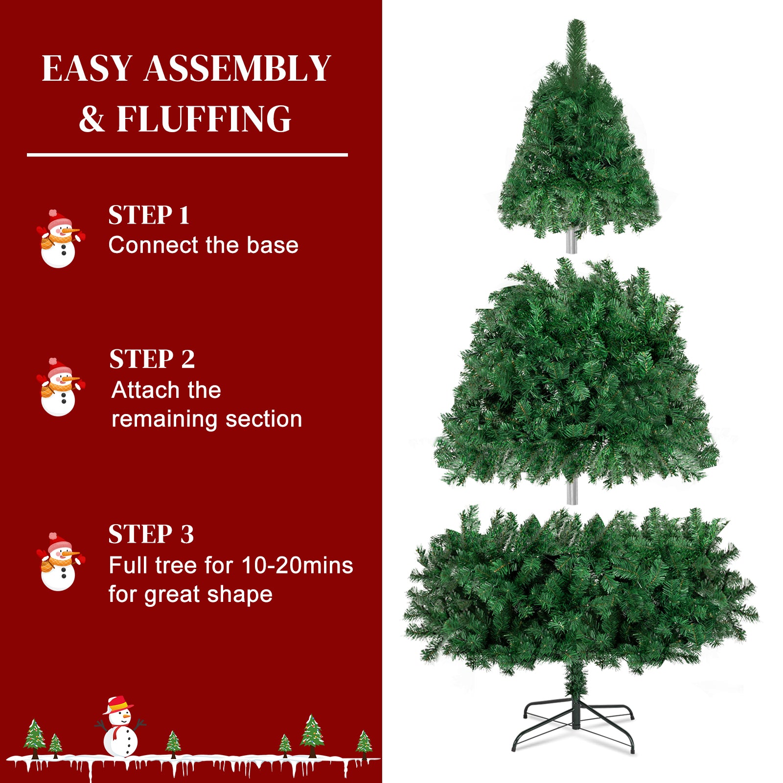 HAOYYE Green 6ft Artificial Christmas Tree with 1050 Branches, Realistic PVC Needles, Sturdy Metal Base with 3 Screws for Stability, Easy Assembly Holiday Decoration for Home, Office, and Event Celebrations