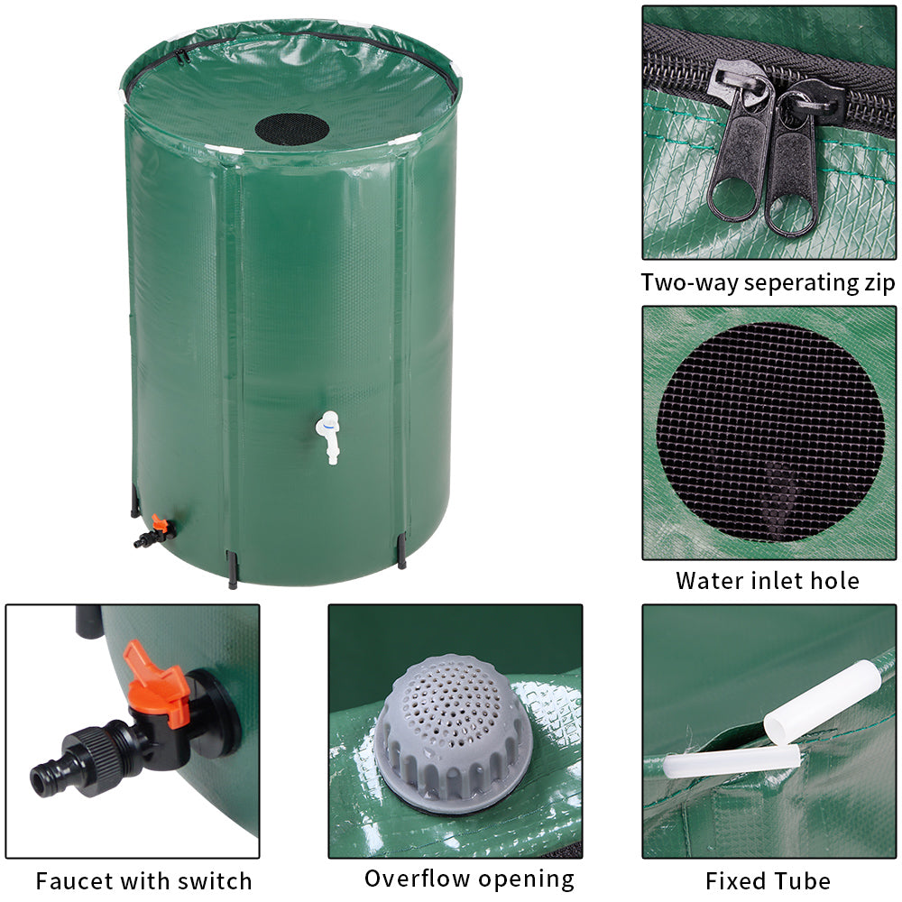 HAOYYE Green 100 Gallon Folding Rain Barrel Water Collector with Durable PVC Mesh and Support Rods, Mold and Mildew Resistant, Easy to Carry and Store, Ideal for Gardens, Planter Beds, Indoor Plants, and Outdoor Watering