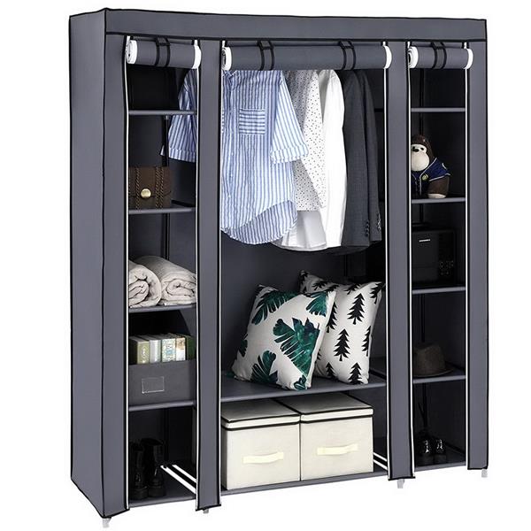 DE Direct HAOYYE Portable Clothes Closet Wardrobe Storage Organizer with Non-Woven Fabric Cover Strong Steel Frame and 12 Shelves Quick Easy Assembly Dustproof Freestanding Garment Rack for Bedroom Entryway