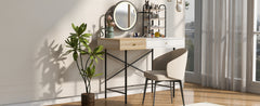 HAOYYE GO 40" Makeup Vanity Desk with 3-Mode Lighted Mirror & Wireless Charging Station , Vanity Table with Drawer & 3 Open Shelves for Ample Storage Space, Dressing Table for Bedroom, White