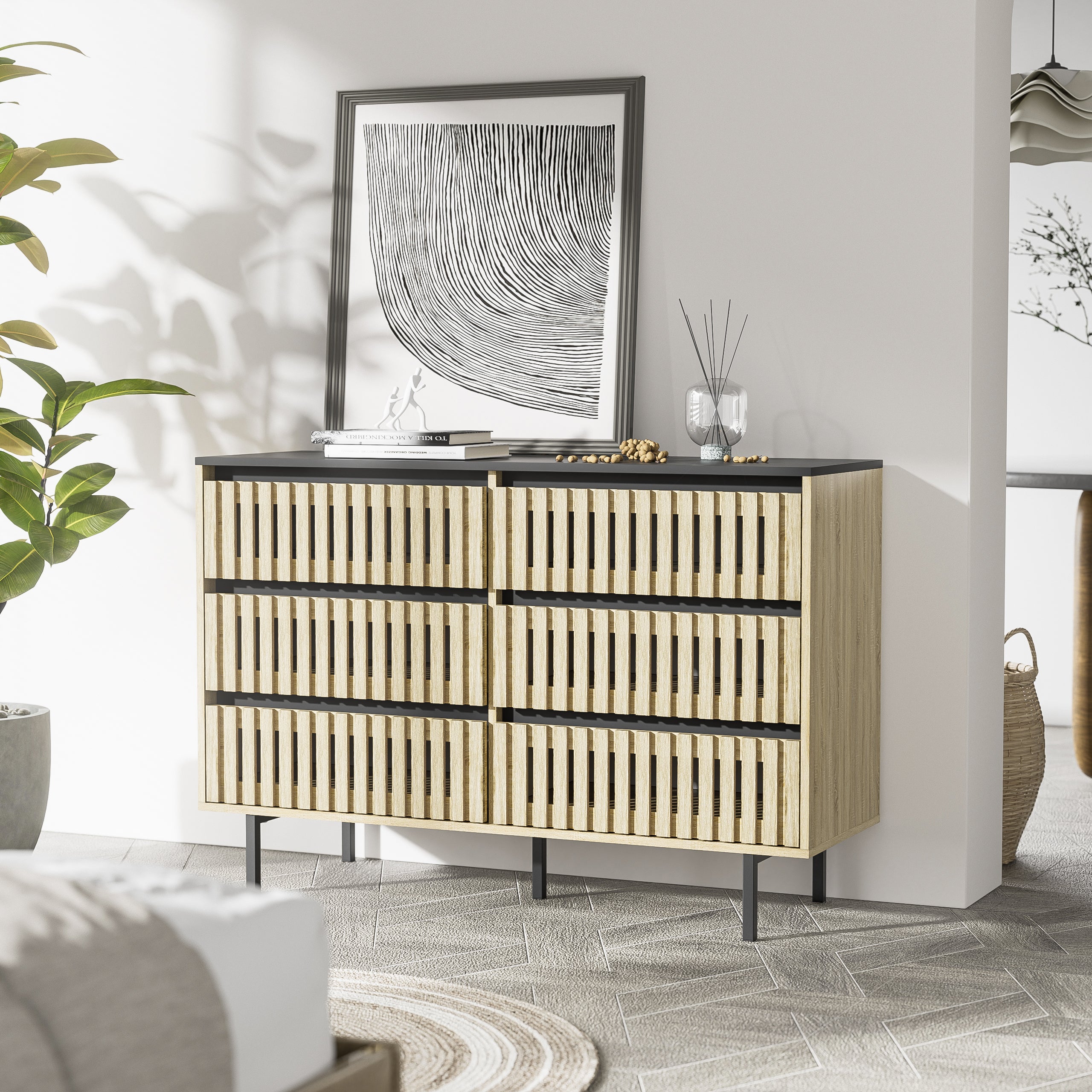 HAOYYE Bedroom Storage Cabinet, Modern Minimalist Six-Drawer Cabinet with Large Capacity, Two-Tone Design, Sturdy Space-Saving Heavy Duty Construction, Ideal for Adults and Dorm Rooms, Easy Assembly