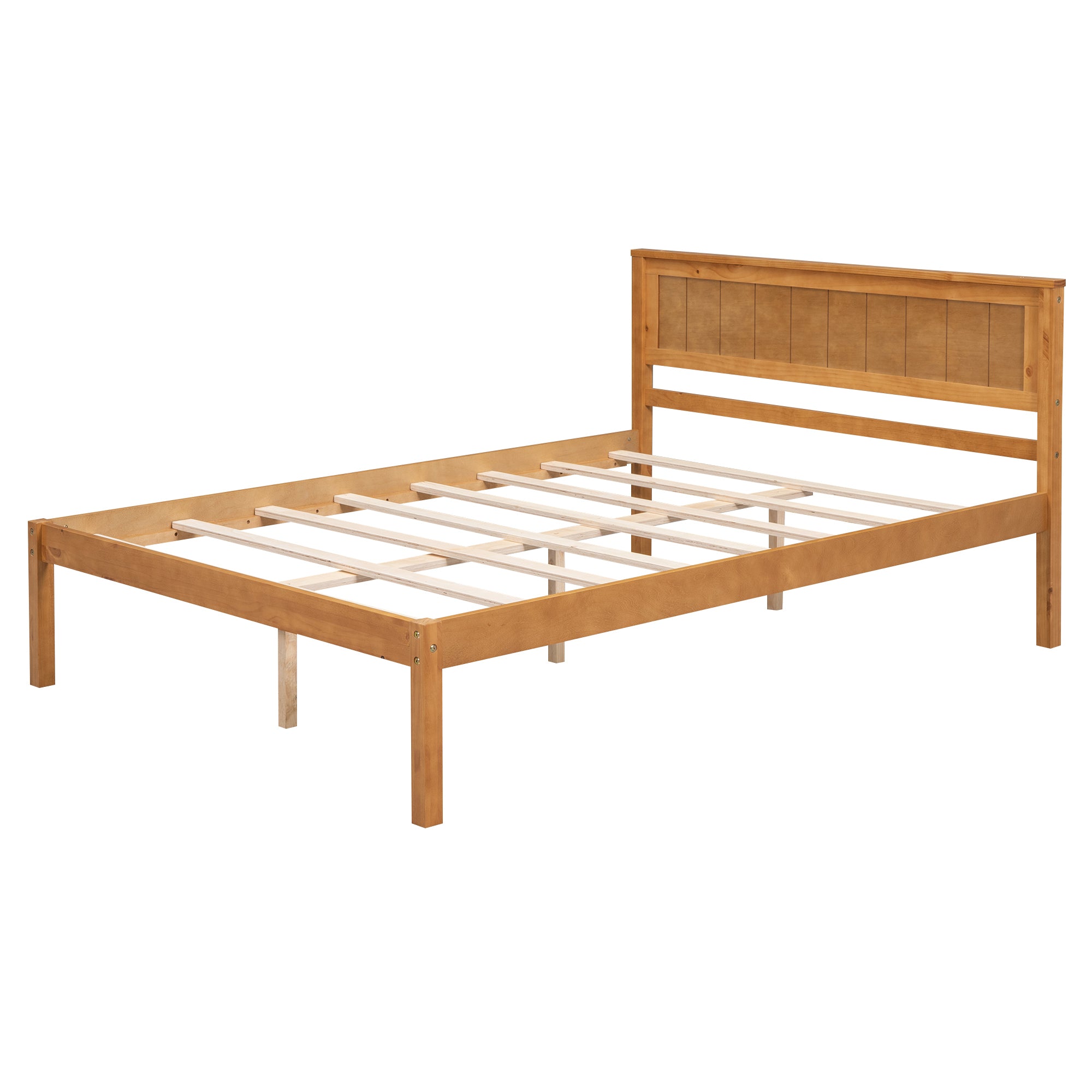 HAOYYE Platform Bed Frame with Headboard, Wood Slat Support, No Box Spring Needed, Full, Oak Sturdy Space-Saving Heavy Duty Modern Design Adults Dorm Room Easy Assembly Bedroom Furniture