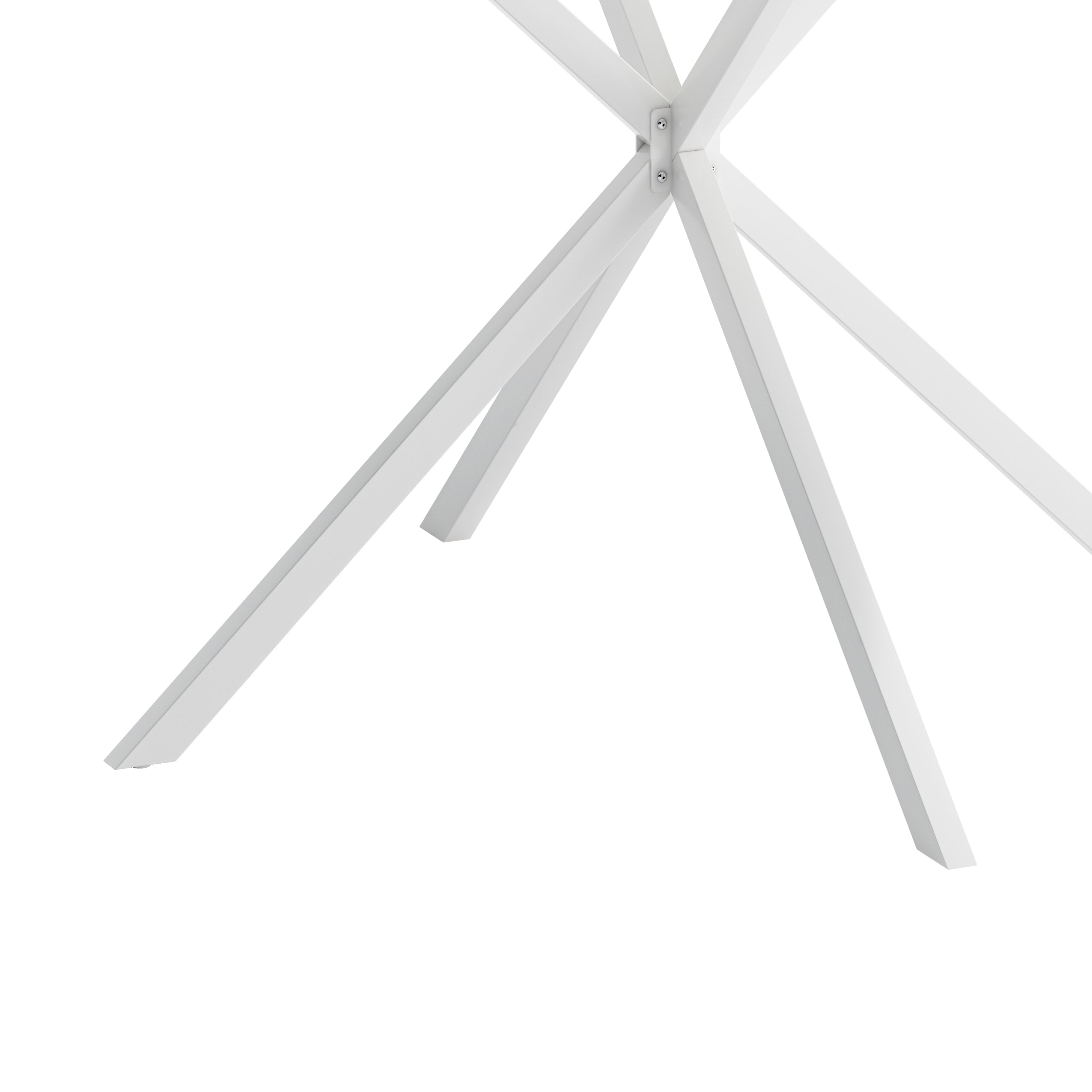 HAOYYE White Marble Top Round Dining Table With Cross-Leg Design, Removable Two-Piece Top, Matte Finish Iron Legs, Modern Sturdy Space-Saving Heavy Duty Construction, Ideal For Adults’ Dining Rooms And Small Spaces