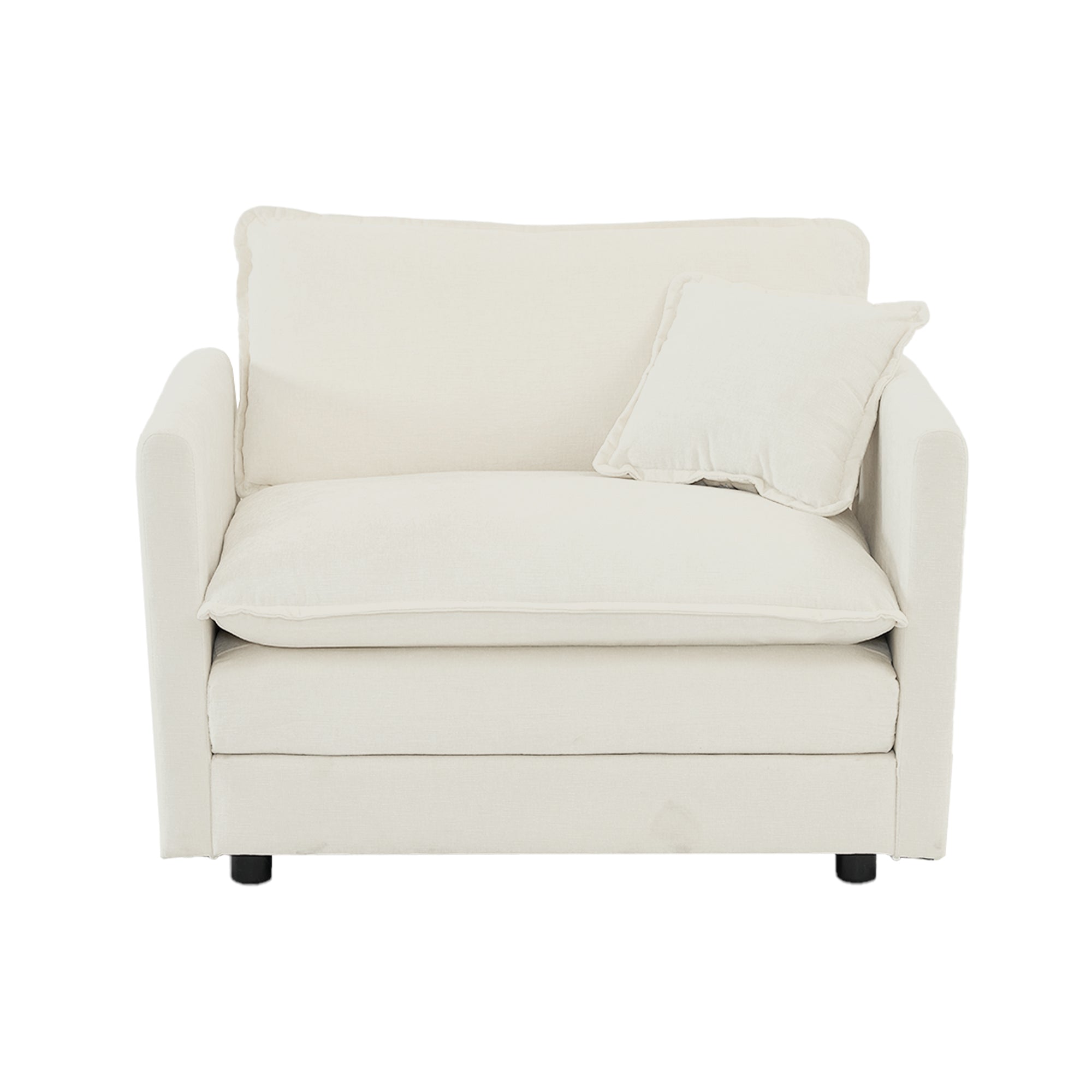 HAOYYE Comfy Deep Single Seat Sofa Upholstered Reading Armchair Living Room Chair White Chenille Fabric , 1 Toss Pillow Sturdy Space-Saving Heavy Duty Modern Design Adults Dorm Room Easy Assembly