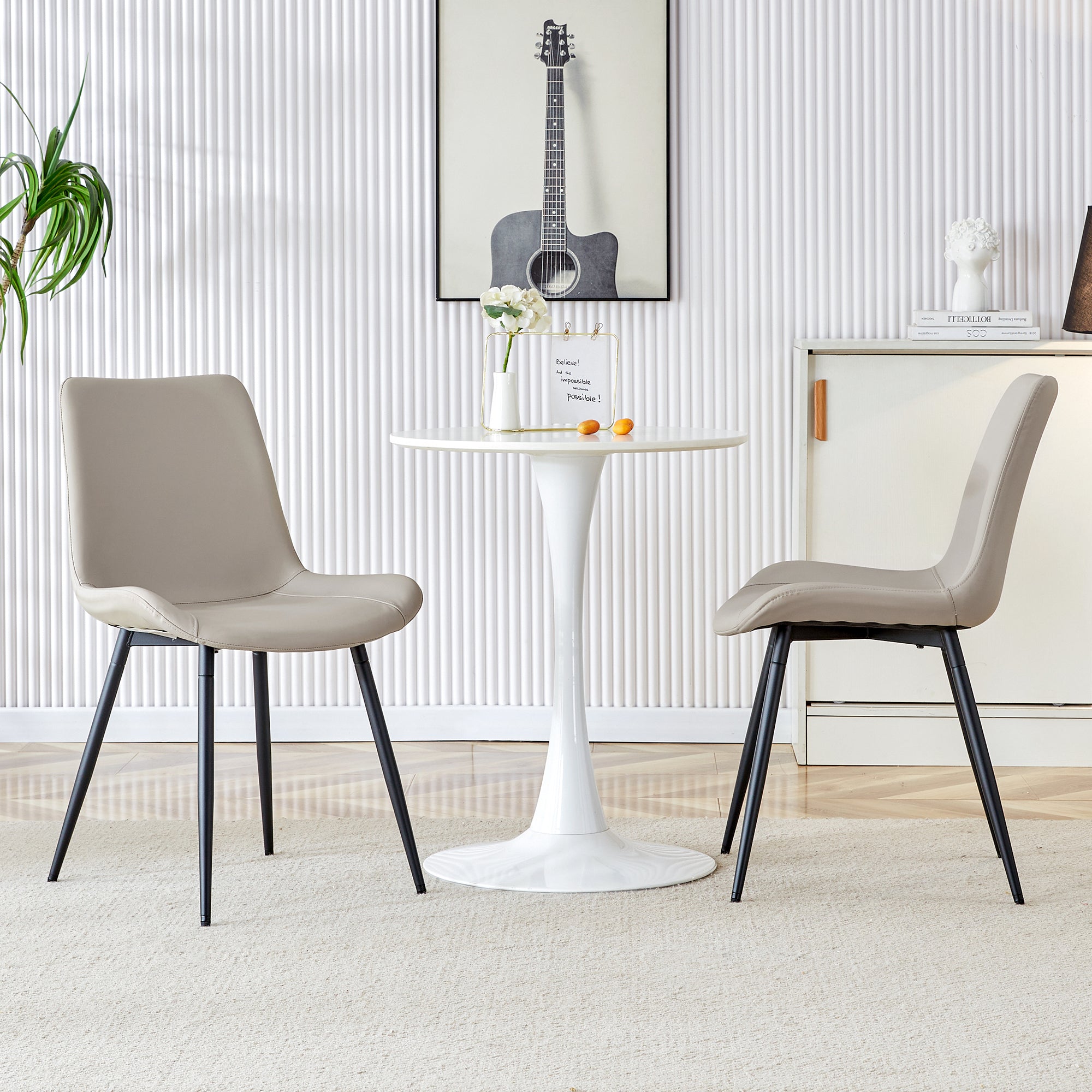 HAOYYE Light Gray Faux Leather Dining Chair, Cushioned Backrest, Black Metal Legs, Widened Seat Design, Comfortable and Stylish, Perfect for Restaurants, Kitchens, Bedrooms, and Offices (Set of 4)