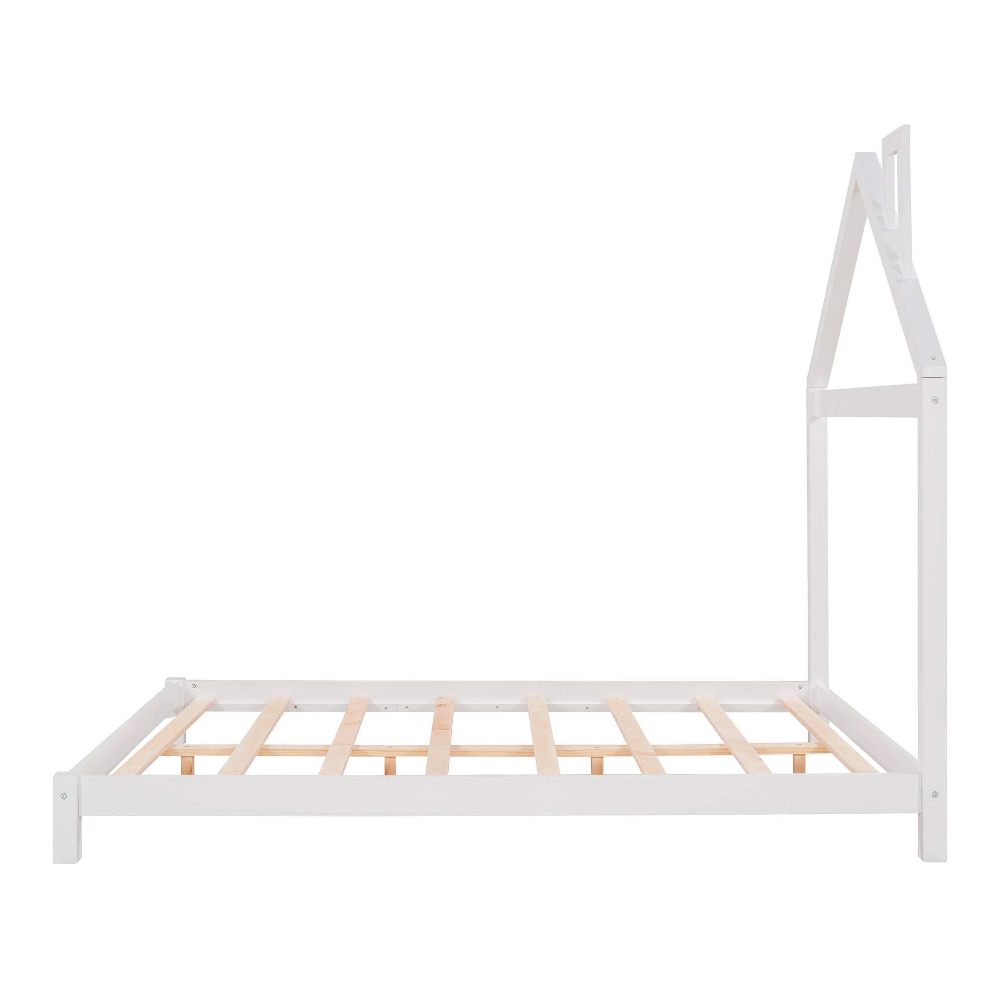 HAOYYE Full Size Wood Platform Bed with House-shaped Headboard (White) Sturdy Space-Saving Heavy Duty Modern Design Easy Assembly Durable Stylish Home Furniture Versatile