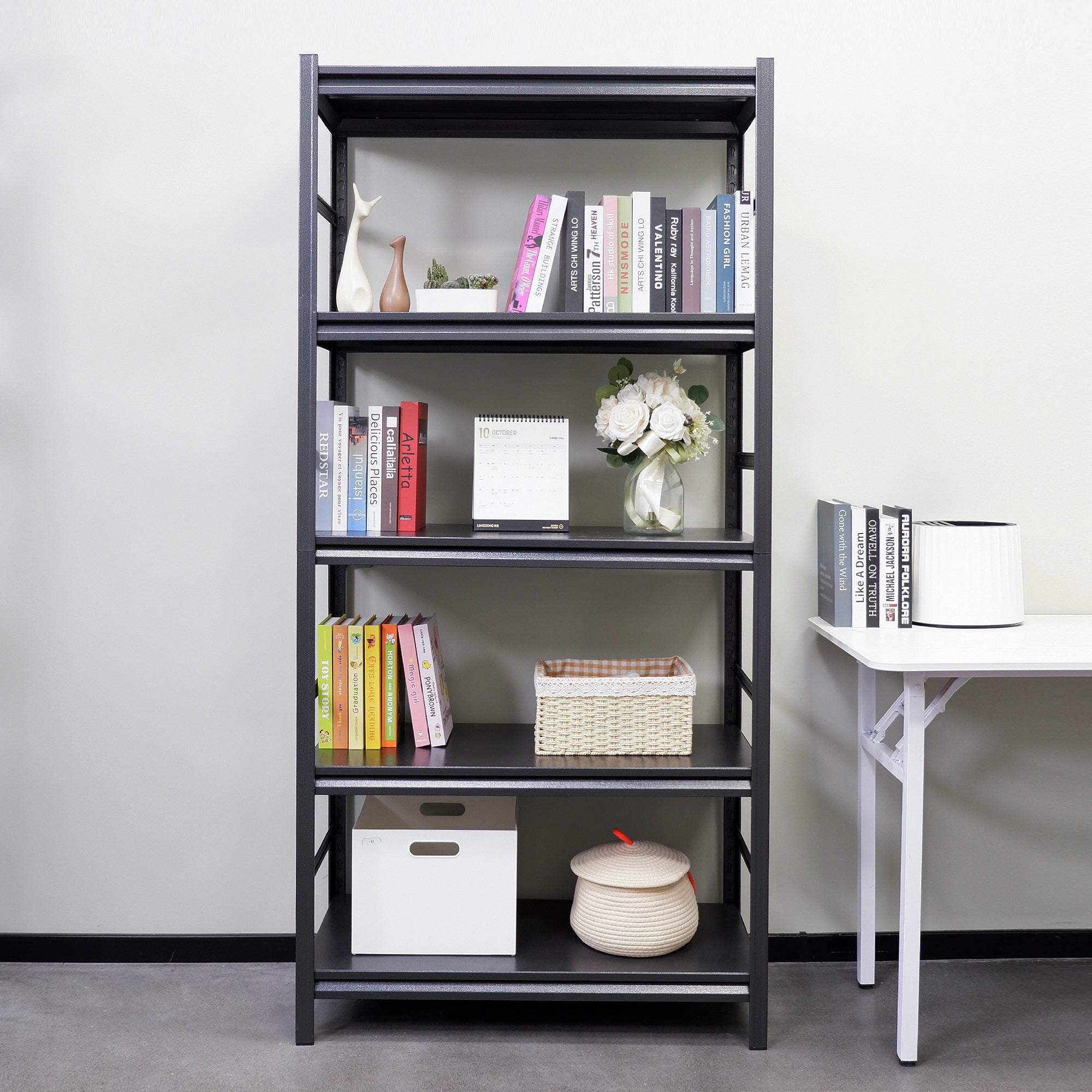 HAOYYE 5-Tier Heavy Duty Metal Storage Shelves, Adjustable Shelving Unit for Kitchen, Garage, Pantry, Office, Sturdy Space-Saving Design, Modern Storage Rack for Home, Dorm Room, and More
