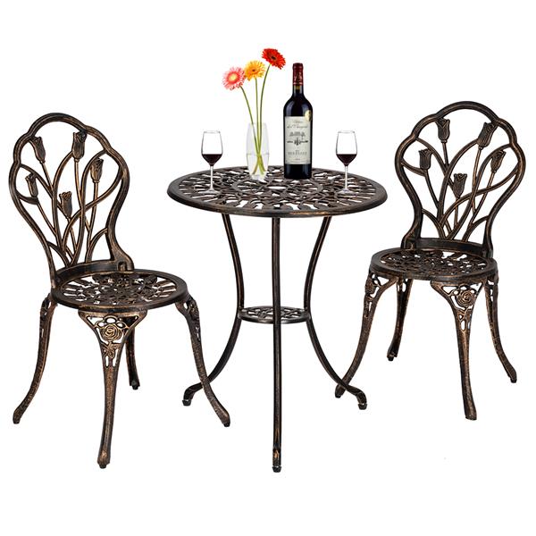 HAOYYE European Style Cast Aluminum Outdoor 3-Piece Tulip Bistro Set, Bronze, Elegant Table and Chairs for Patio, Garden, Porch, or Balcony, Durable and Lightweight, Perfect for Outdoor Dining and Relaxation